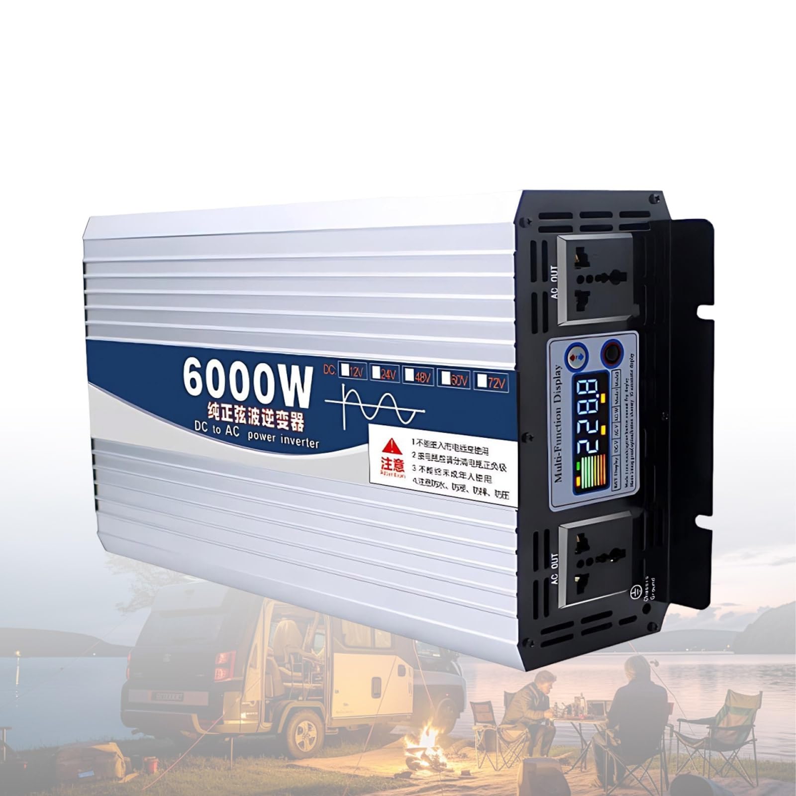Inwerter do awaryjnego zasilania 5000W/6000W/8000W, Inwerter z wentylatorami chłodzącymi 12V/24V/48V/60V, optymalna temperatura i wydajność w nagłych przypadkach(6000W,48V to 110V)