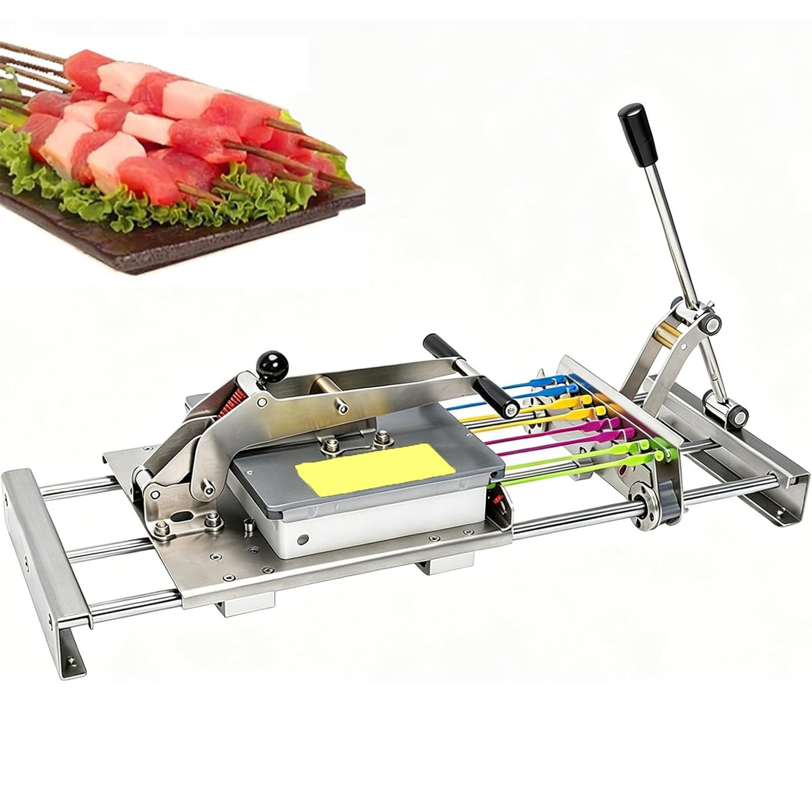 LHQYA 8/12 Hole Manual Mutton Skewer Machine, Stainless Steel Kebab Tool, With Anti-slip Baffle, Adjustable Structure, For Bamboo Skewers, Round Steel Skewers, Flat Steel Skewers 8 Hole