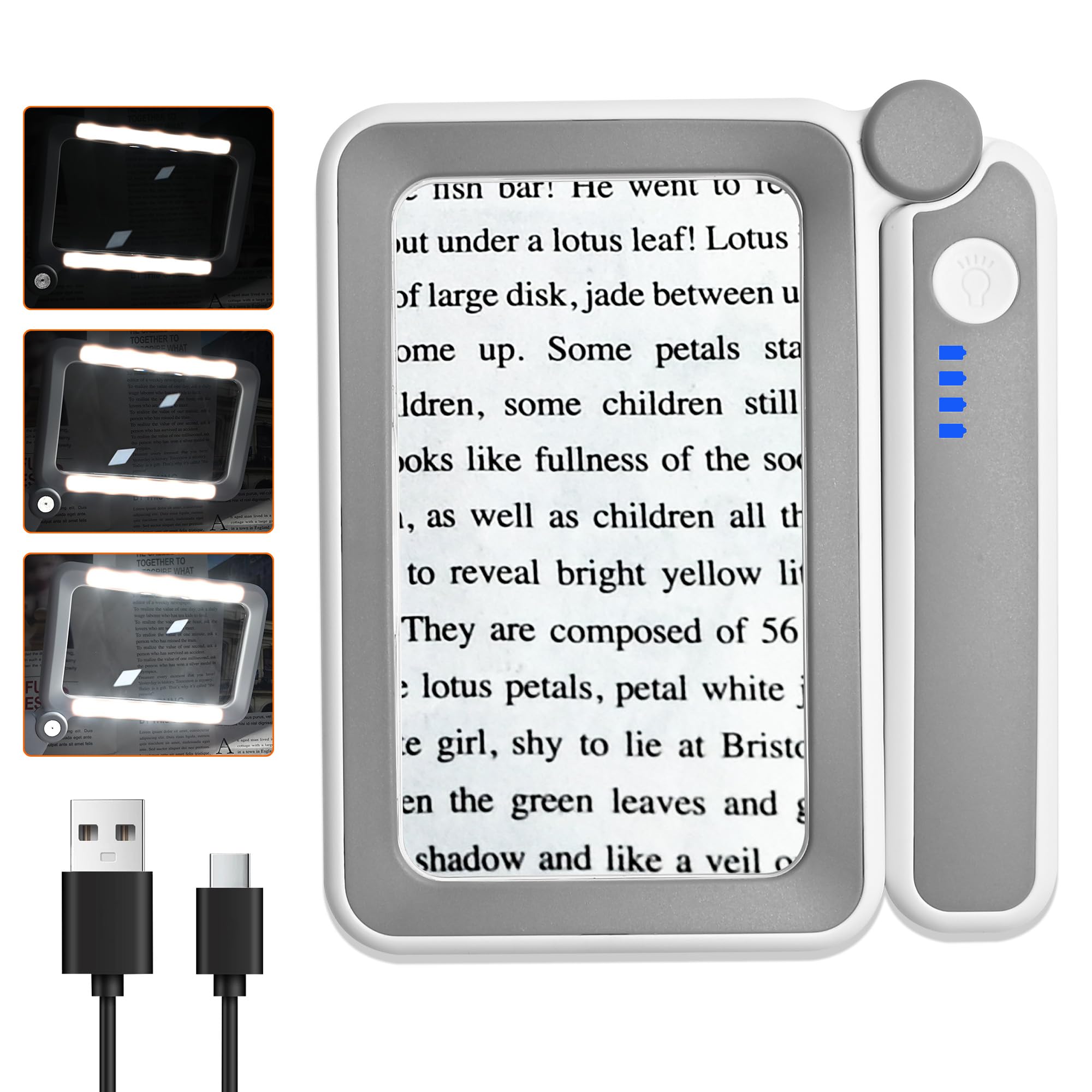 Magnifying Glass with Light, Lightweight Rechargeable 4X Magnifying Glasses, 10 LED Power Indicator Handheld Magnifier for Reading, Close Work, Macular Degeneration