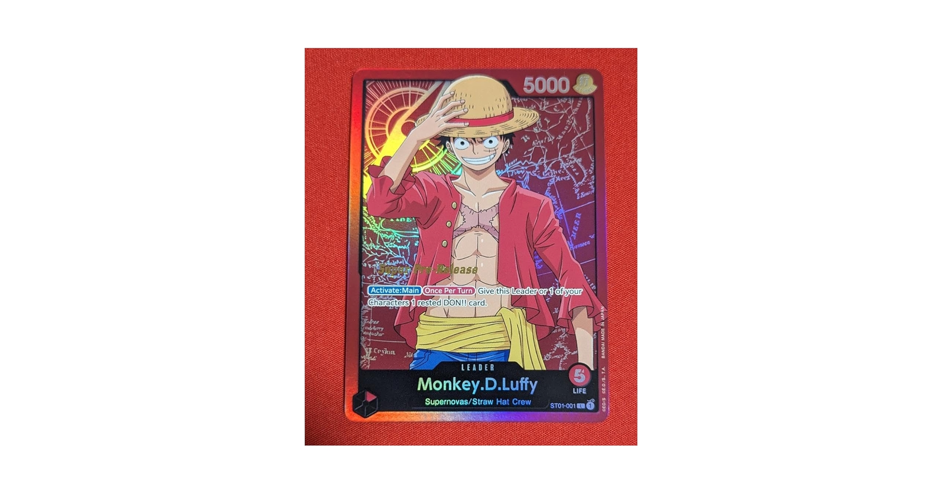 ワンピースカードゲーム 英語版 ルフィ スーパープレリリース　リーダーカード Amazon.co.jp: ワンピースカード 英語 赤 ルフィ リーダー ST01