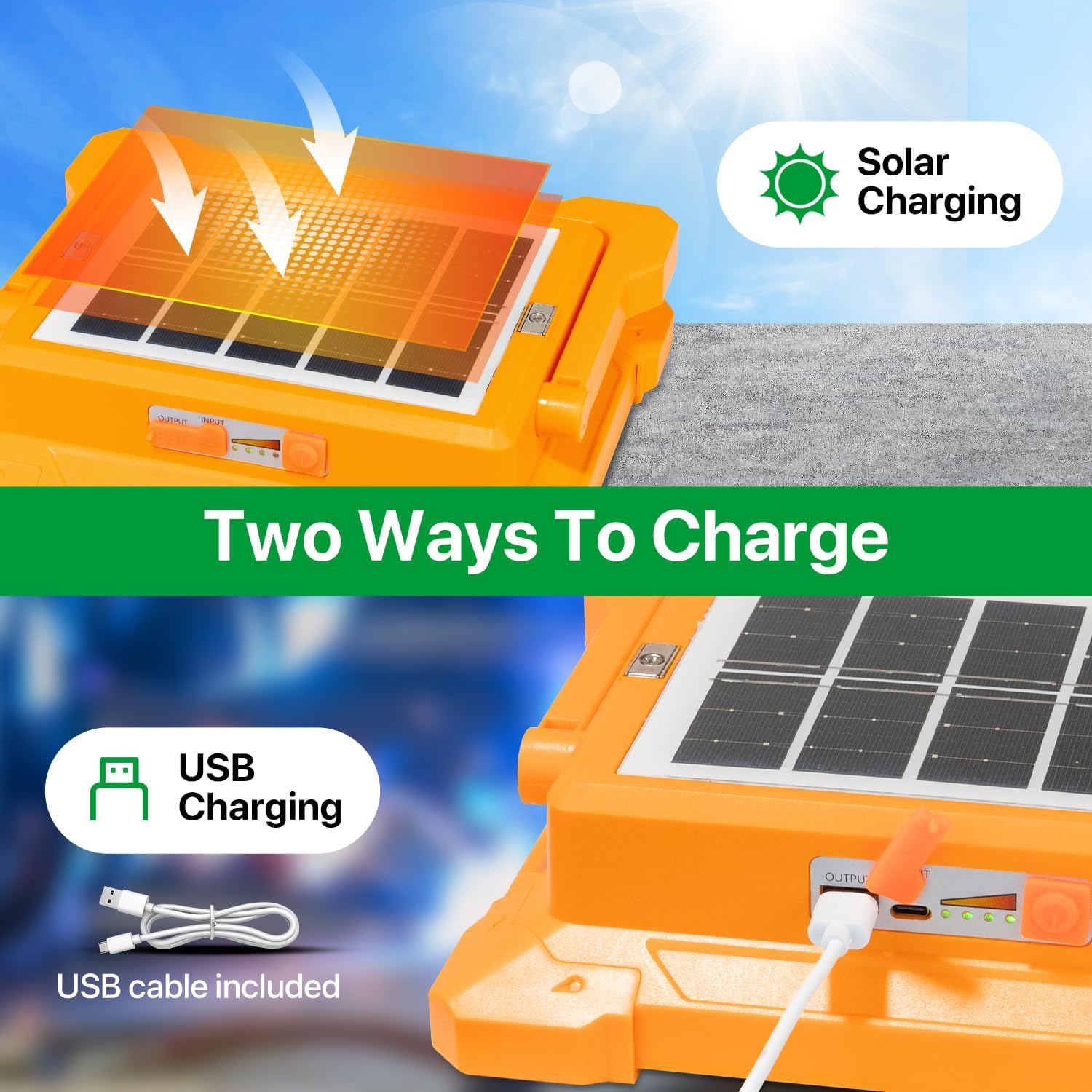 Portable LED Work Solar Light - Kifflux 300W Rechargeable LED Solar Work Light, Magnetic Worklight with IP66 Waterproof, Portable Solar Power Outdoor Working Light for Emergency Camping(2 Pack) - Image 4