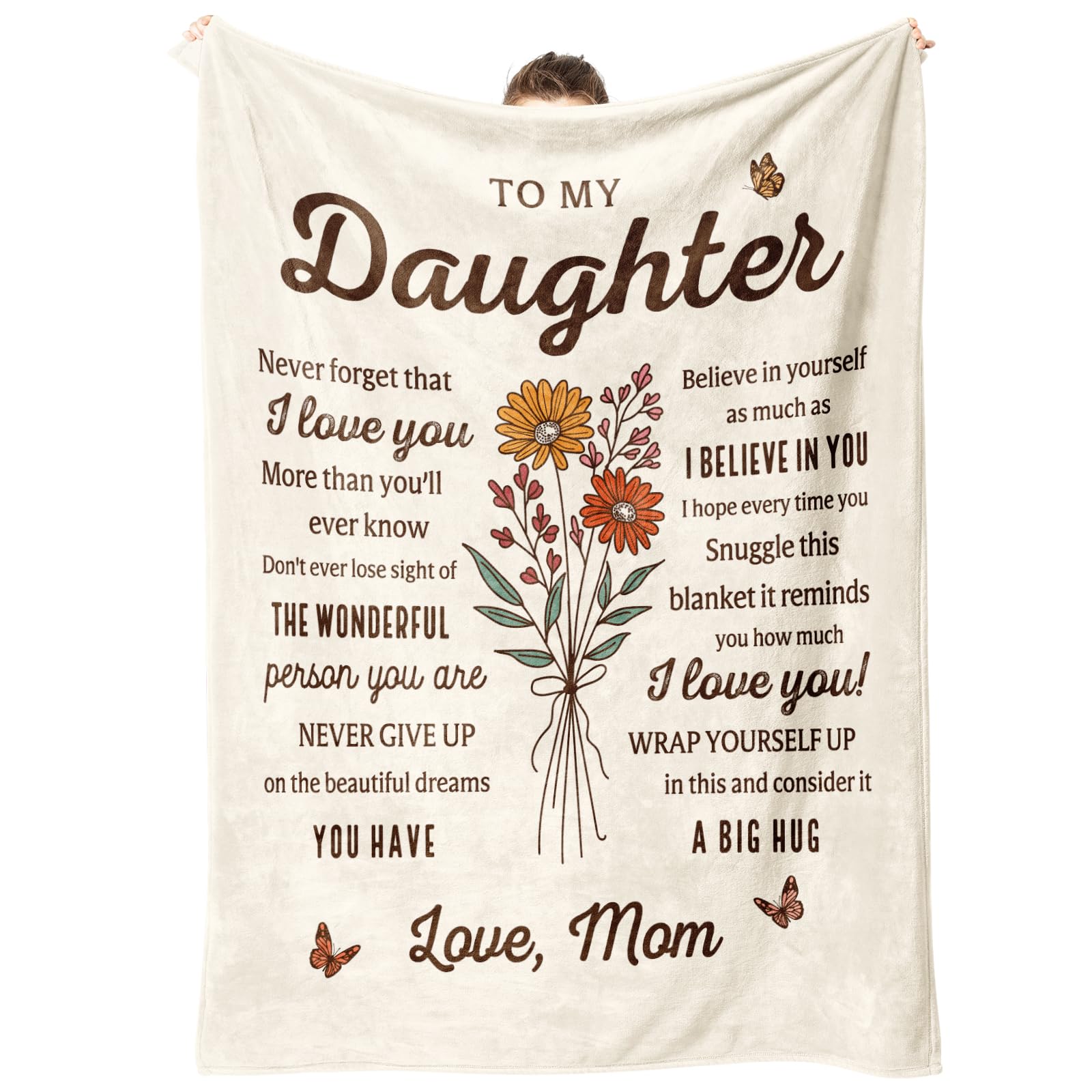 Photo 1 of Daughter Gifts from Mom, Daughter Birthday Gifts, to My Daughters Blanket with Flower, Birthday Christmas Graduation Gift for Daughters Adult, Daughter's Blanket from Mom, (60'' X 50'', Beige)