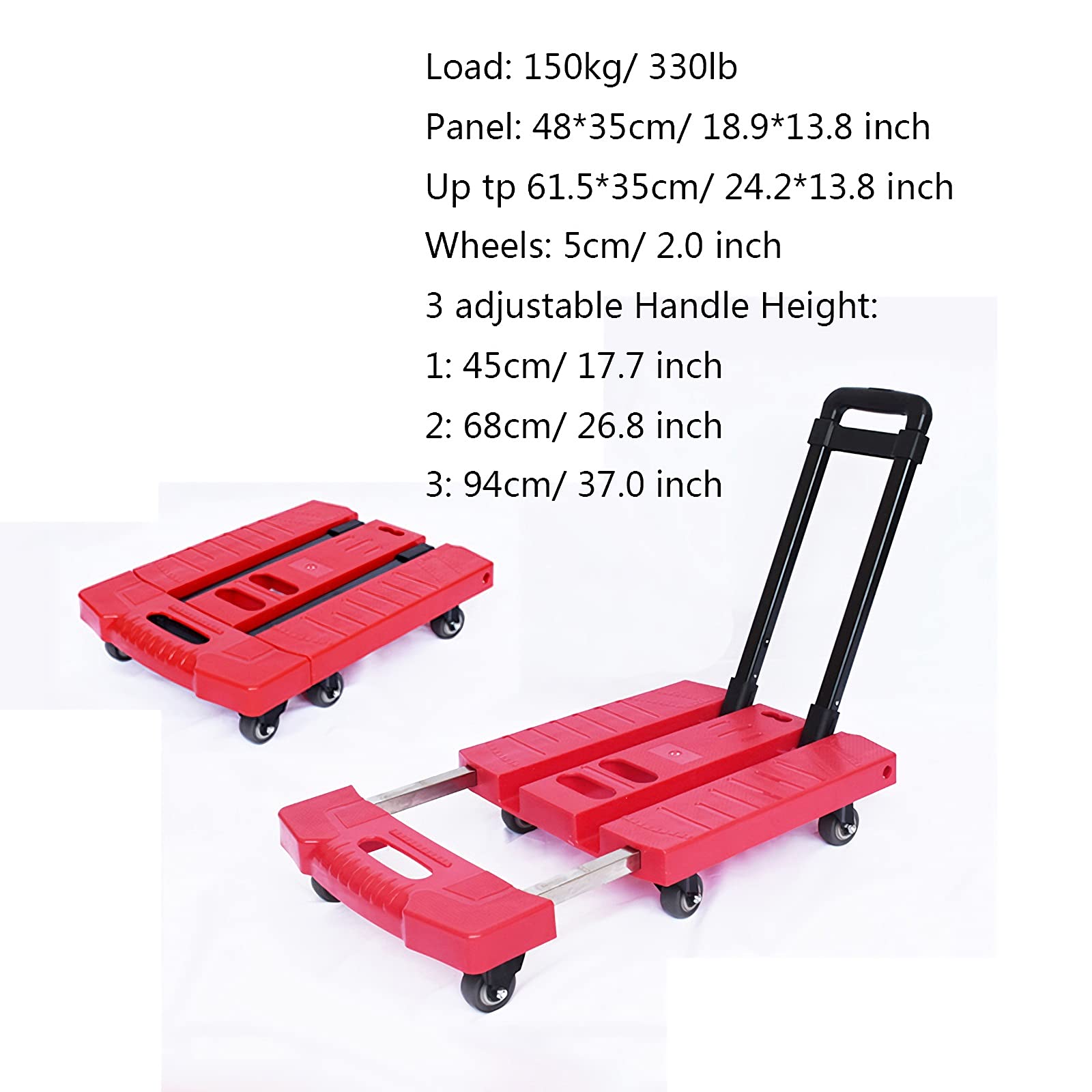 Carrello pieghevole resistente con 6 ruote e manico estensibile, per casa, ufficio, trasloco, viaggi, carrello ad alta capacità