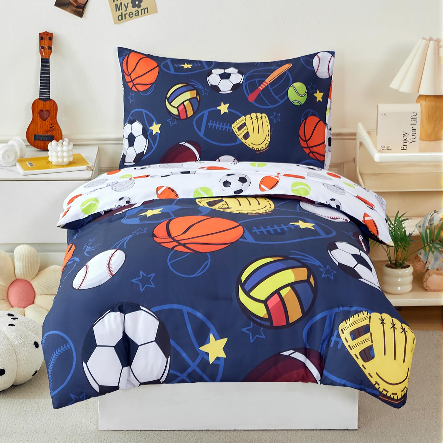 PERFEMET Sports Toddler Bedding Set for Boys, 4 Pieces