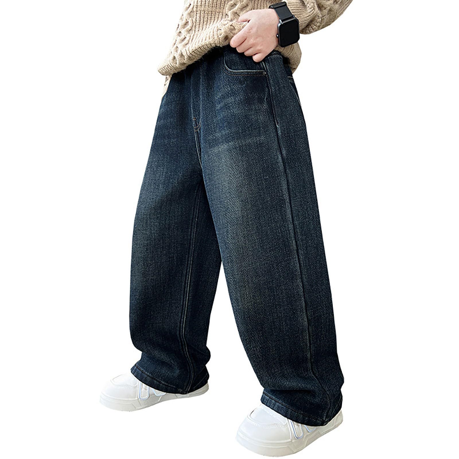 Genérico Vaqueros elásticos para niño Corte Amplio sin apretar Calidez y transpirabilidad Elásticos y cómodos Estilo Streetwear Actual Vaqueros de Pierna Recta Confort en Todo el año