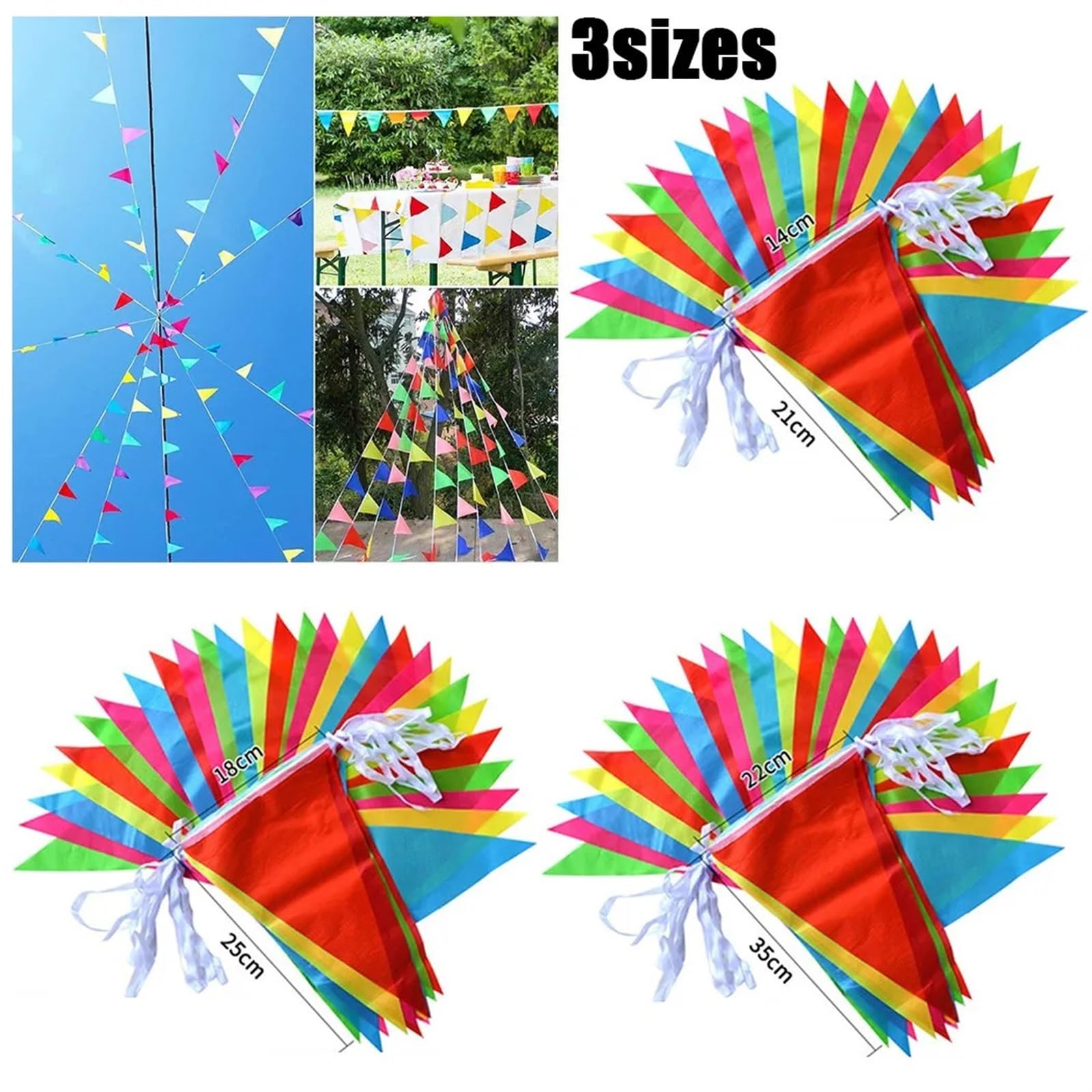 Wimpelkette für den Außenbereich, dreieckige dekorative Flaggen für Partys, Veranstaltungen und Feiern, 50 m Länge, buntes Design für festliche Dekoration