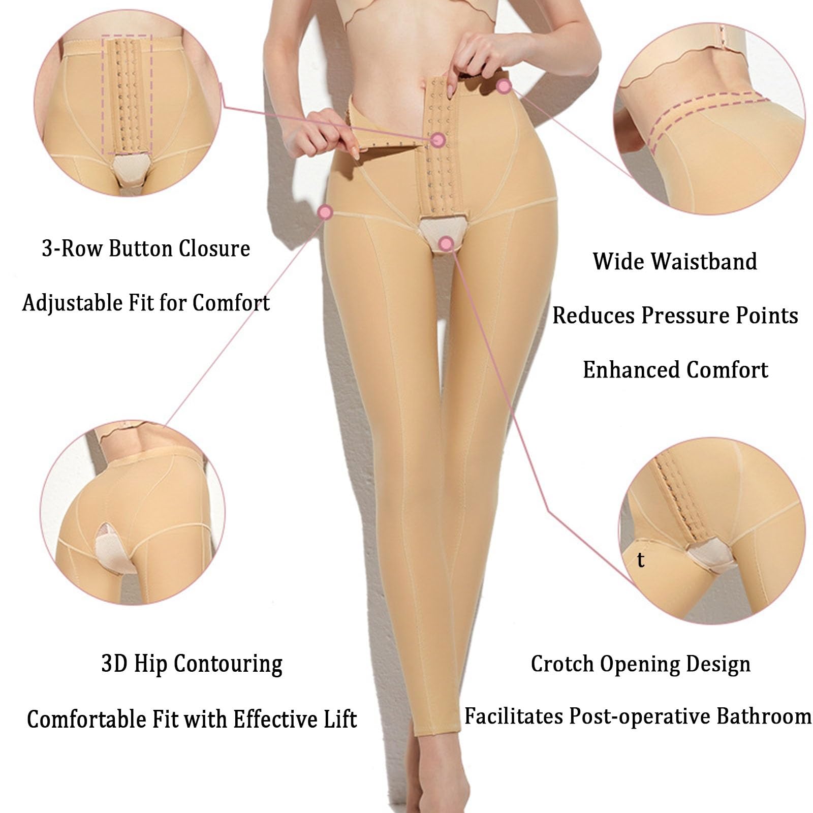 Leggings de Compresión Lipo para Después de la Cirugía para Mujeres Faja Moldeadora con Cintura Ajustable Pantalones Moldeadores con Abertura en la Entrepierna y Elevador de Glúteos