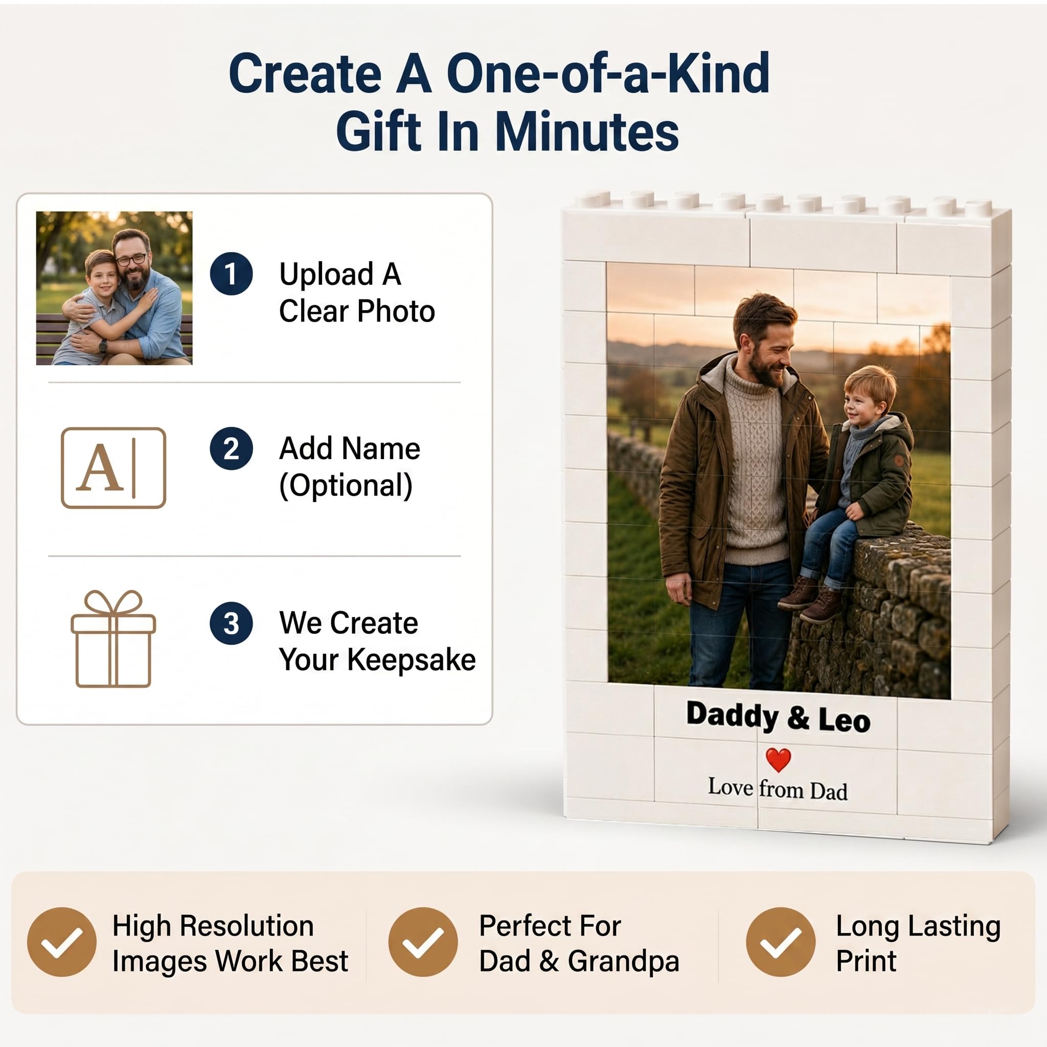 Personalised Photo Building Bricks Puzzle, Dad Gifts from Daughter Son, Custom DIY 3d Jigsaw Puzzle Board Photo Frame - Image 2