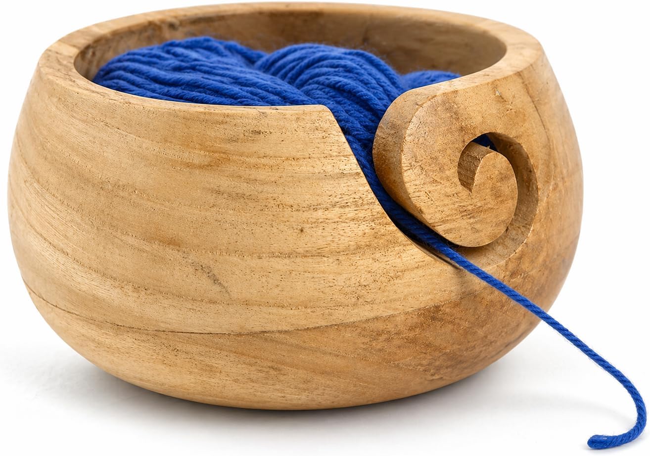 The Great Indian Bazaar Handcrafted Wooden Yarn Knitting Crochet Bowl Holder For Skien Yarn Balls Decorative Storage Organizer Crocheting Needlework Knitting Accessories Kit Supplies Sturdy Non Slip
