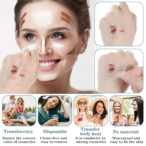 100Pcs Makeup Hand Mixing Palette Single Use Professional Makeup Artist Must Haves Disposable Transparent Waterproof Cosmetic/Foundation Tray Adhesive Tape for Women Girls