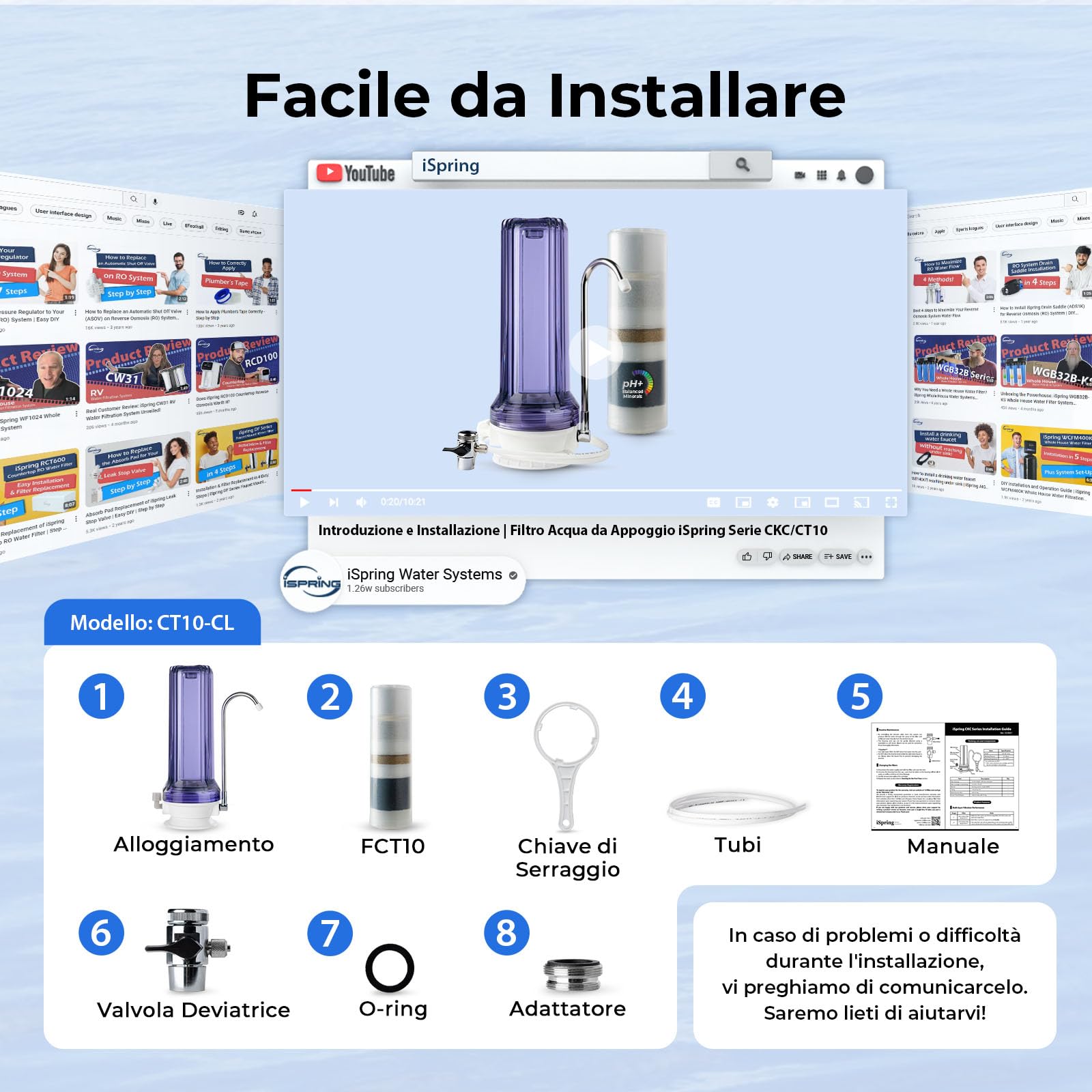 iSpring CT10-CL Filtraggio dell'Acqua Potabile Multistadio da Banco con Adattatore Versatile per Rubinetto, Trasparente | 6,3 x 25,4 cm, pH bilanciato, riduce metalli pesanti, COV, clorammine, piombo, cattivi odori e cloro, fino a 12 mesi