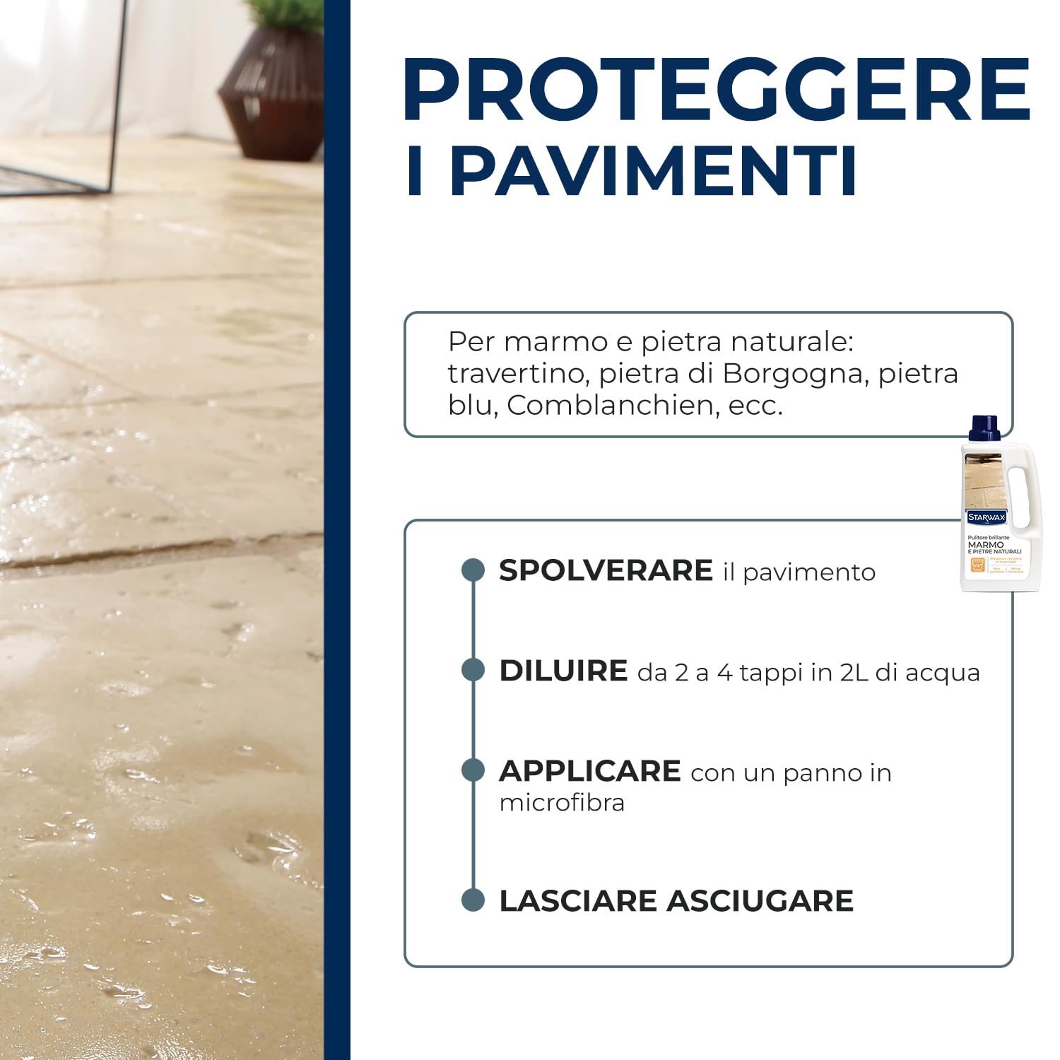 STARWAX - Pulitore brillante per marmo e pietre naturali - Pulisce e ripristina la lucentezza - Senza risciacquo - Non scivoloso - 1L - Fino a 12 operazioni