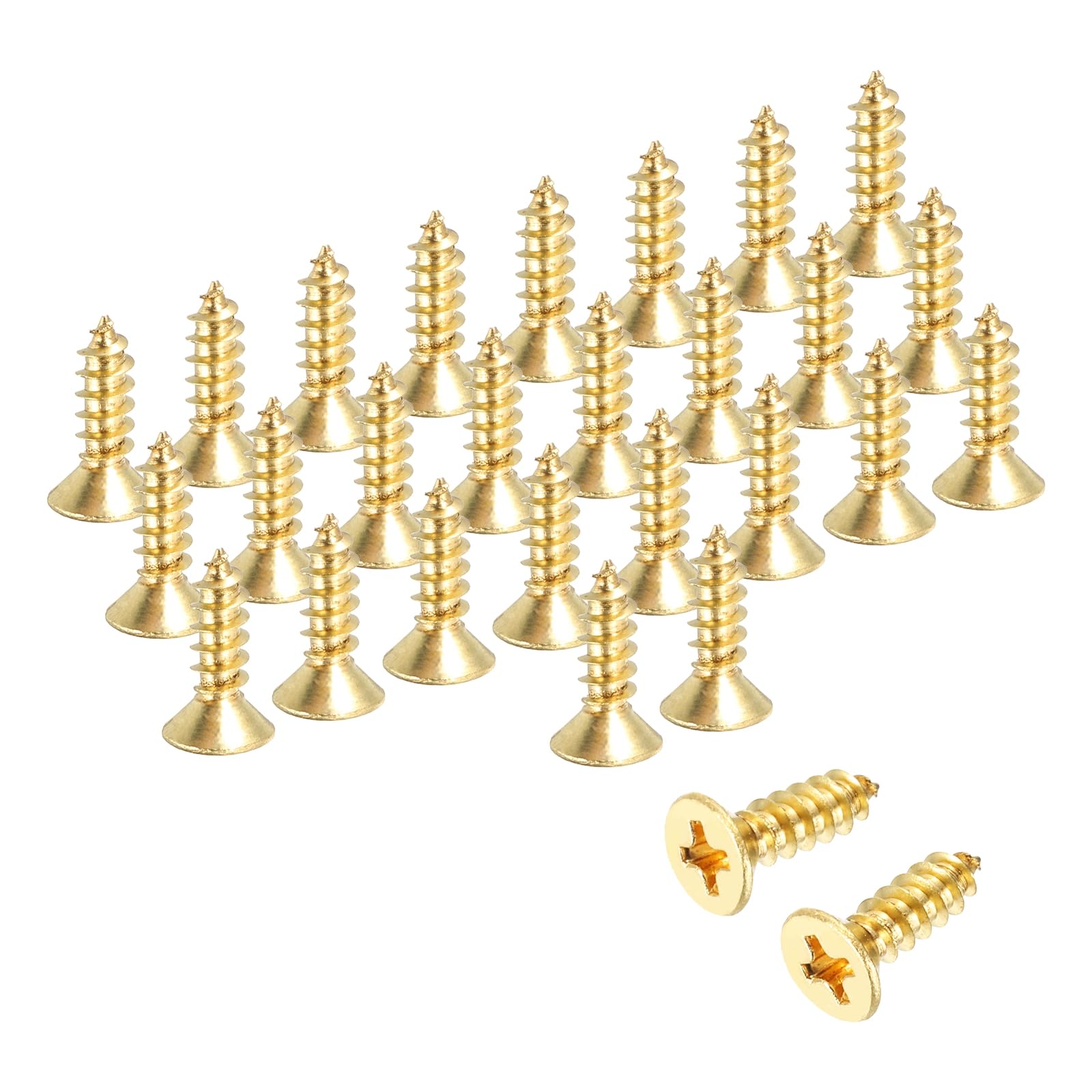 sourcing map Brass Phillips Wood Screws, M3.5 x 12mm Brass Phillips Flat Wood Screws Self-Tapping Furniture Connector for Door Hinges, Wood Crafts and DIY Projects,(Gold Tone, Pack of 38)