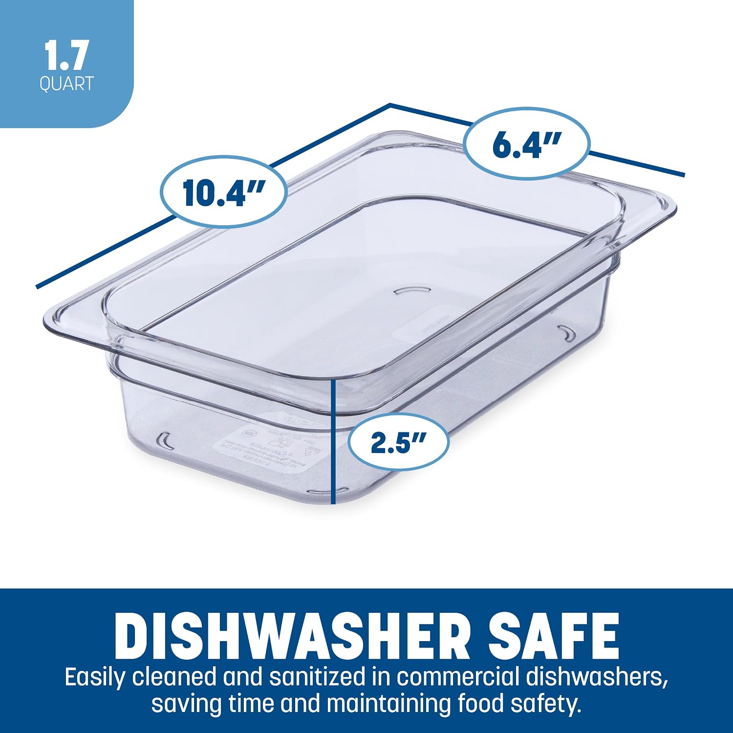Carlisle FoodService Products Storplus Food Storage Container Food Pan, Chafing Pan for Catering, Buffets, Restaurants, Polycarbonate (Pc), 1/4 Size 2.5 Inches Deep, Clear, (Pack of 6)