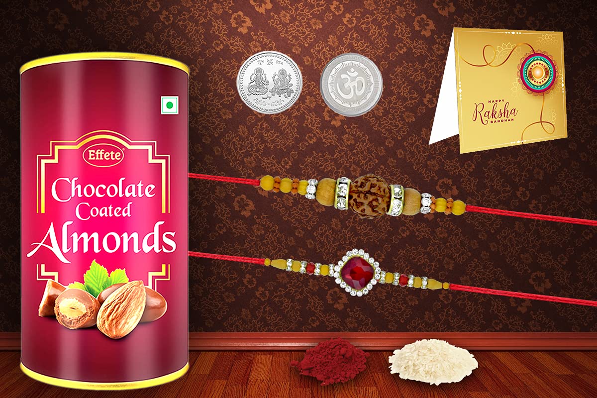 DeoDap Rakshabandhan Multicolor Silver Plated Rakhi (K2_48+49_P32) 2 Rakhi Combo - 48+49 with Chocofarm Choco Peanuts 32gm, Roli chawal, Pooja Coin & Greeting (B08CHMJKVW) Amazon Price History, Amazon Price Tracker