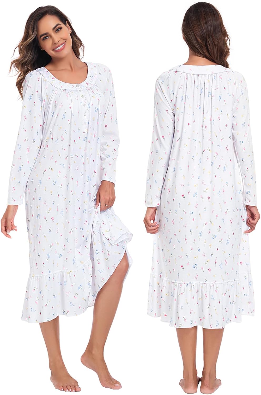 FMIRREO Cotton Nightgowns for Women Long Sleeve Soft Long Warm Nightdress Kintted Night Gown Ladies Nightdress - Image 4