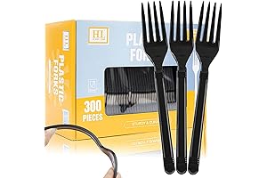 HL HOME-LINK 7" Plastic Forks Disposable, Black Heavyweight and Sturdy Plastic Utensils (300 Forks)