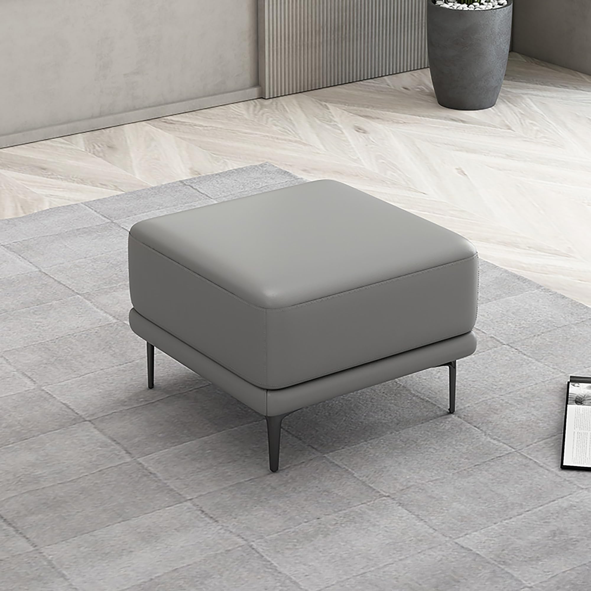 LMMIAOZ Leather Foot Rest Bench for Living Room Grey Square Pouffe Stool with Storage 40x40x42cm