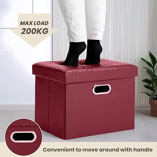 Miniatura 14 de COSYLAND - Reposapiés u otomano con almacenamiento plegable de piel, con agujero para agarrar, para habitación, tamaño pequeño, rectangular, 17 x 15