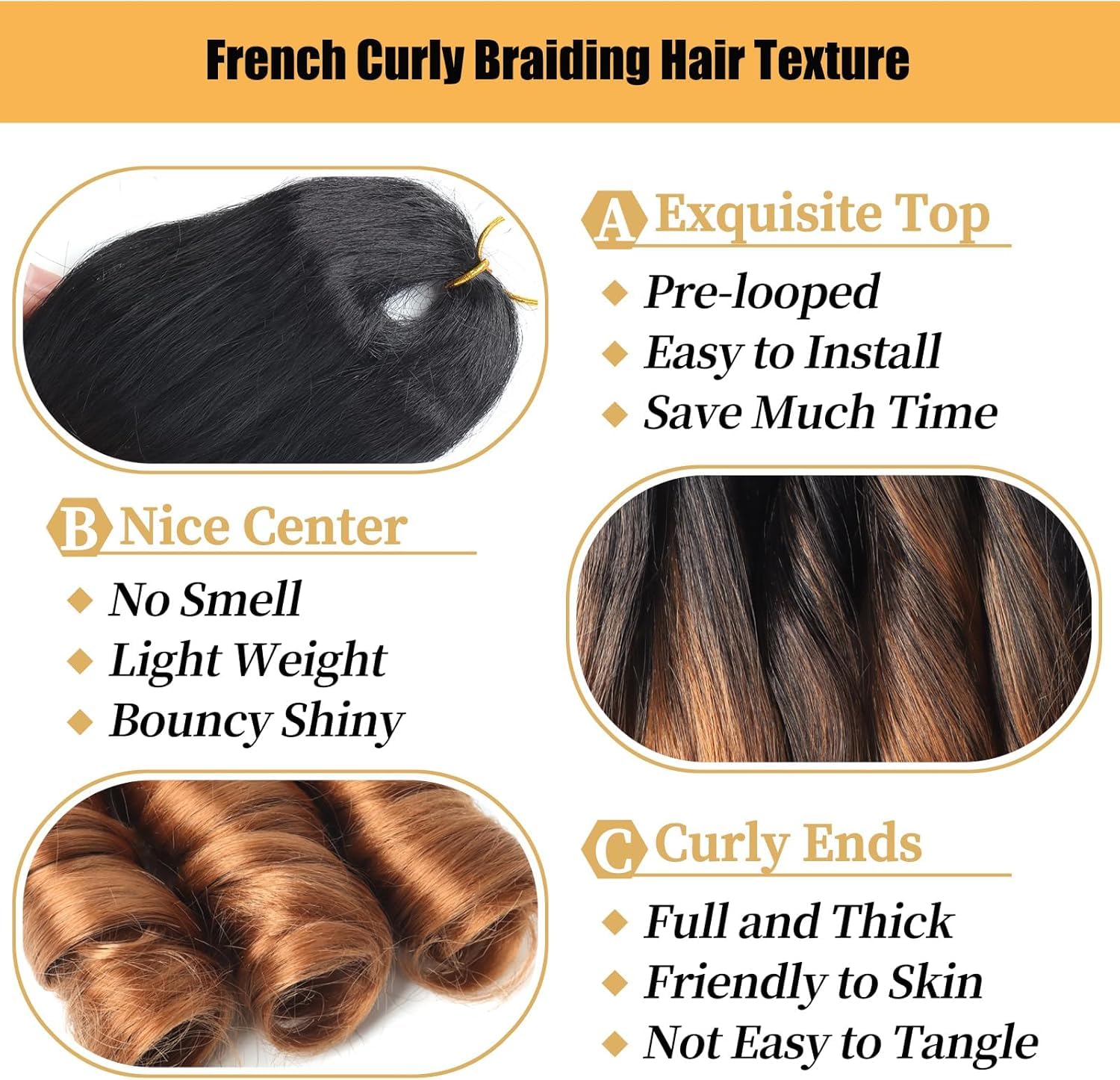 French Curly Braiding Hair 14 Inch 8Pack/lot Loose Wavy Spiral Curl Braids Crochet Hair Deep Wave Synthetic Extensions Pre Stretched Bouncy (1B/30/27#) - Image 4