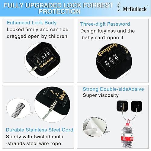 Miniatura 5 de Paquete de 2 cerraduras para refrigerador para niños, cerraduras de seguridad para niños, cerraduras de gabinete de seguridad para niños, armarios,