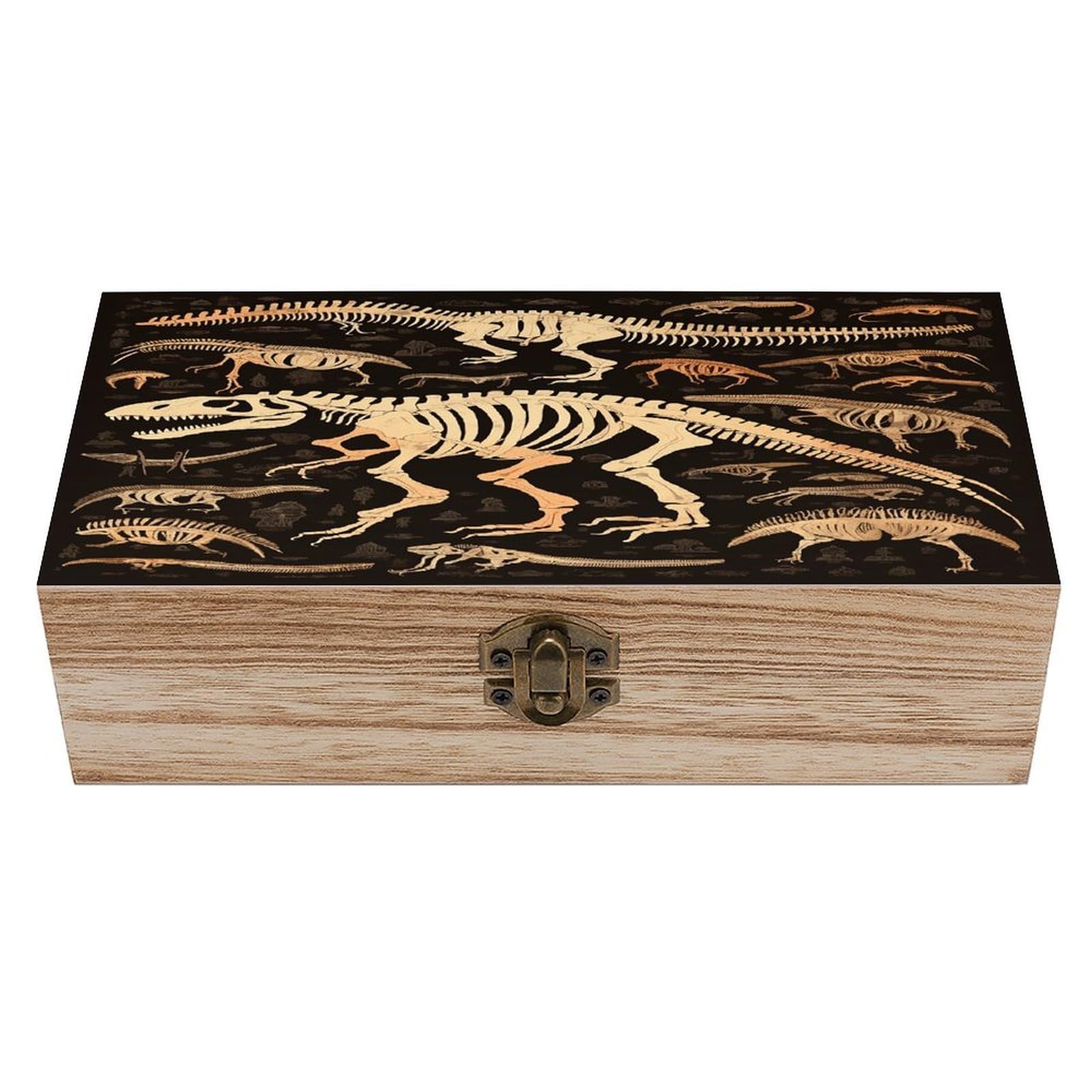 VstaDank Dinosaur Skeleton Print Wooden Storage Box Wooden Keepsake Box with Hinged Lid Exquisite Solid Wood Decorative Jewelry Case Memory Box for Jewelry Photos Letters Crafts Trinkets