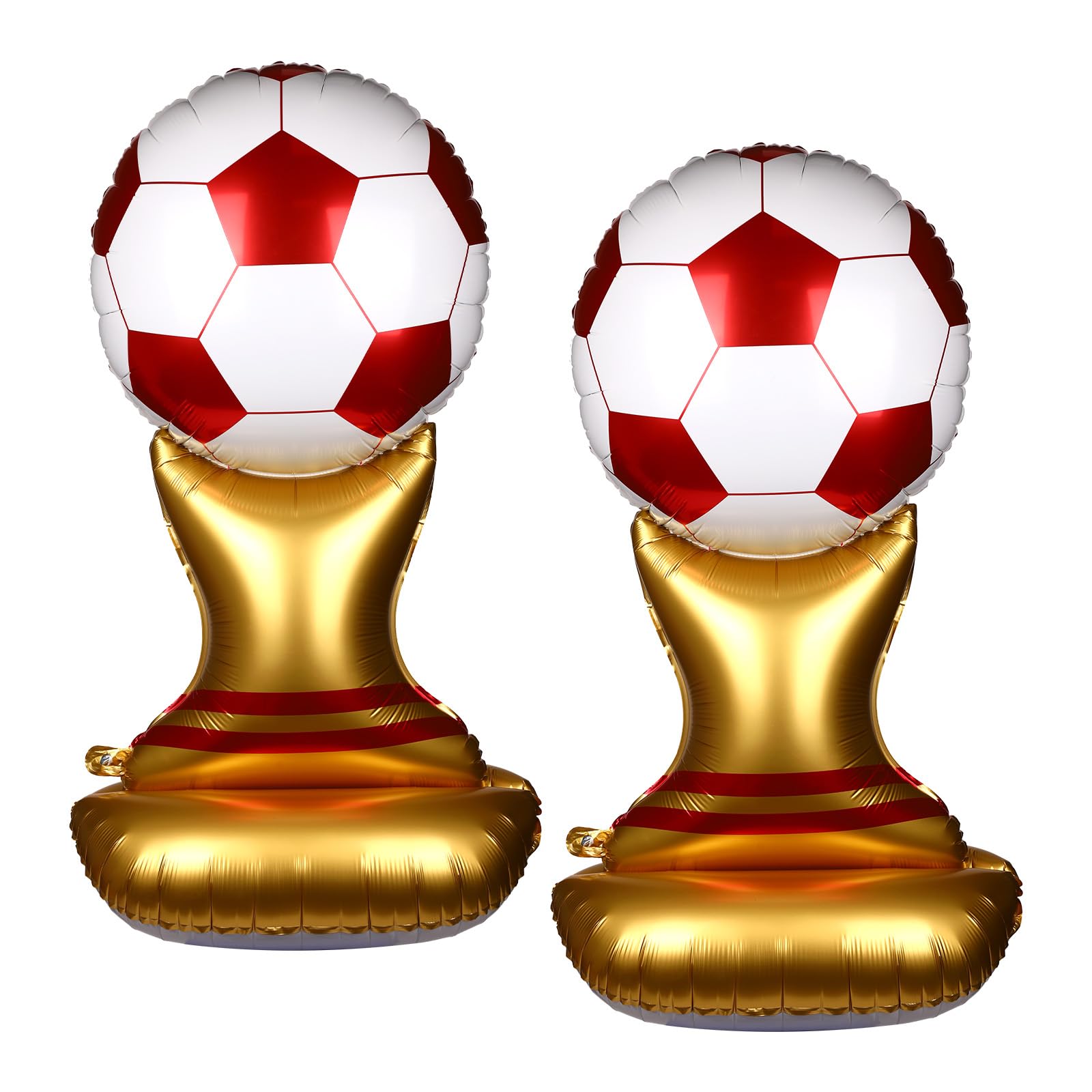 2pcs 1.5m/60in Soccer Trophy Foil Balloons, Giant Self-Standing Champion Trophy Party Decorations for Sports Birthday Football Fan Celebration (Red)