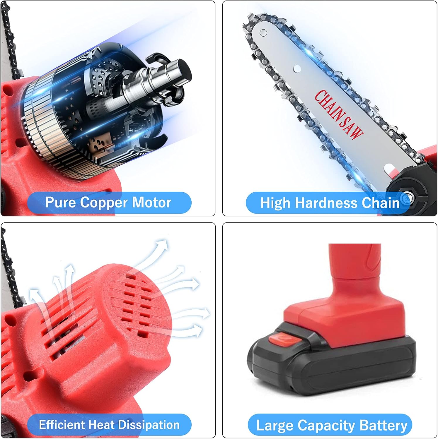 4 inch Mini Chainsaw Cordless Portable Handheld Electric Power Chain Saw with 2 Rechargeable Battery and Replaceable Chain,For Tree Branch Wood Cutting Logging Garden Pruning Shears Patio Trimming