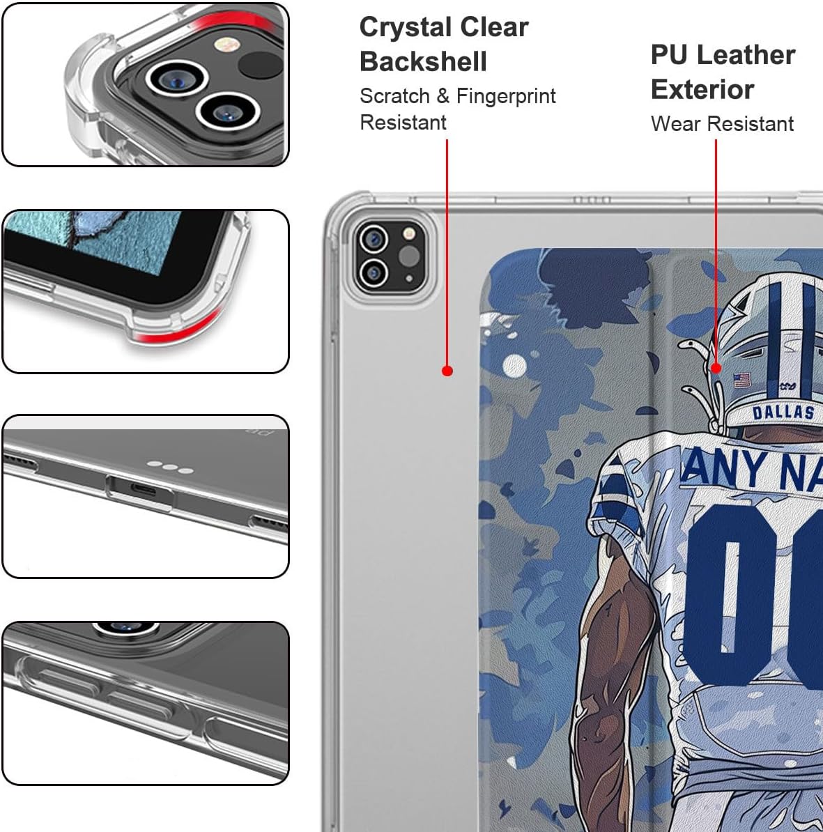 IKPYTREE Custom Name/Number Case for iPad (A16) 11th Gen 11 inch 2025 & 10th 10.9 inch 2022 & 9th/8th/7th Gen 10.2 inch 2021/2020/2019,with Football Lover’s,with Pencil Holder(Atlanta Red)