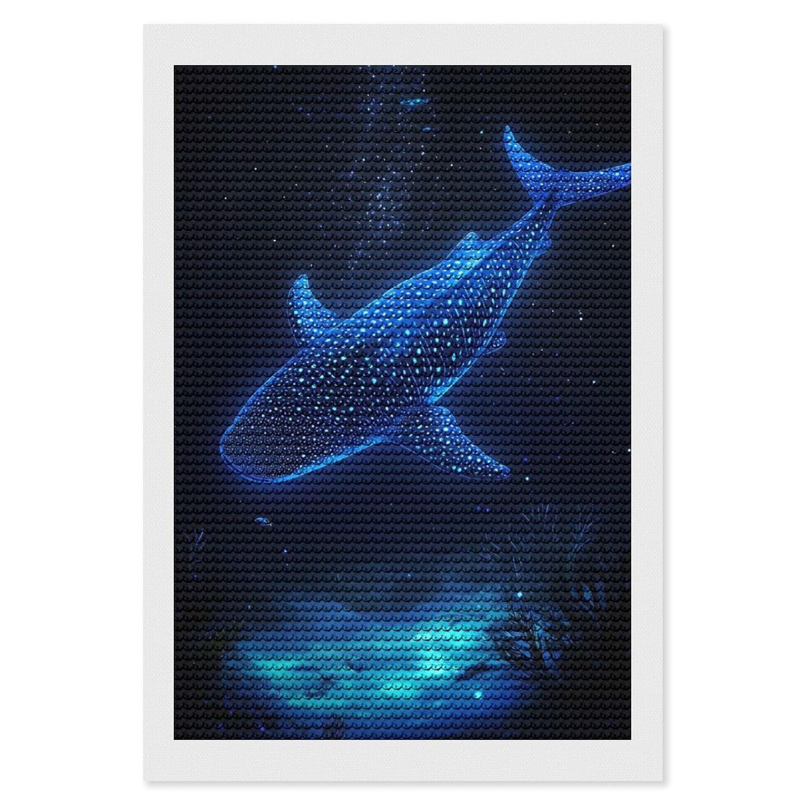 Junmoney Glowing Whale Shark in Deep Blue Sea Full Drill Diamond Painting Kit 8"x12", Mindful Craft Activity, Bedroom Decor, for Adults, Gift Idea