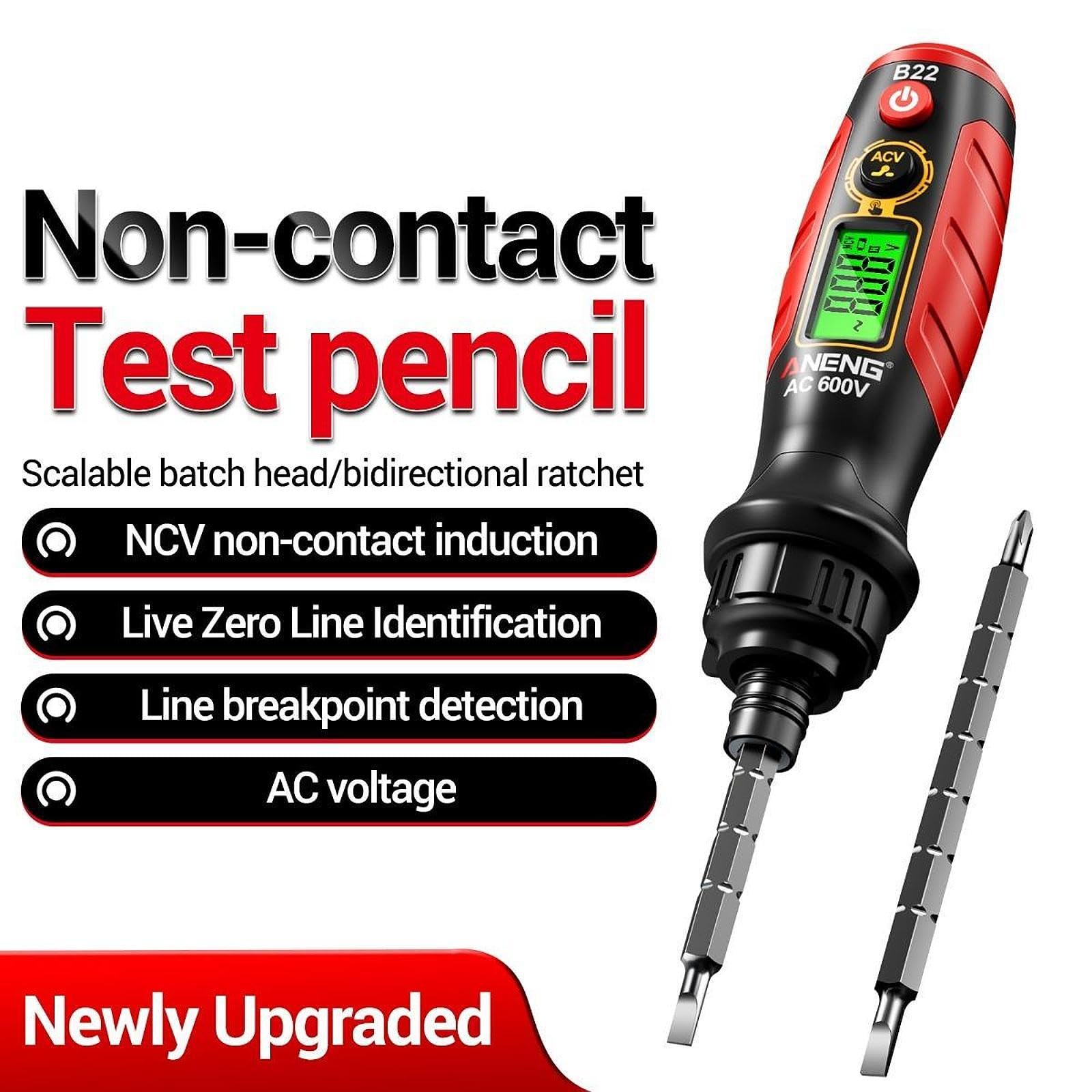 Elektrischer Prüfgerät Stift Spannungsprüfer Schraubendreher Drahtdetektor set aus Metall Einhandbedienung für Werkstatt Innenausbau, Rot