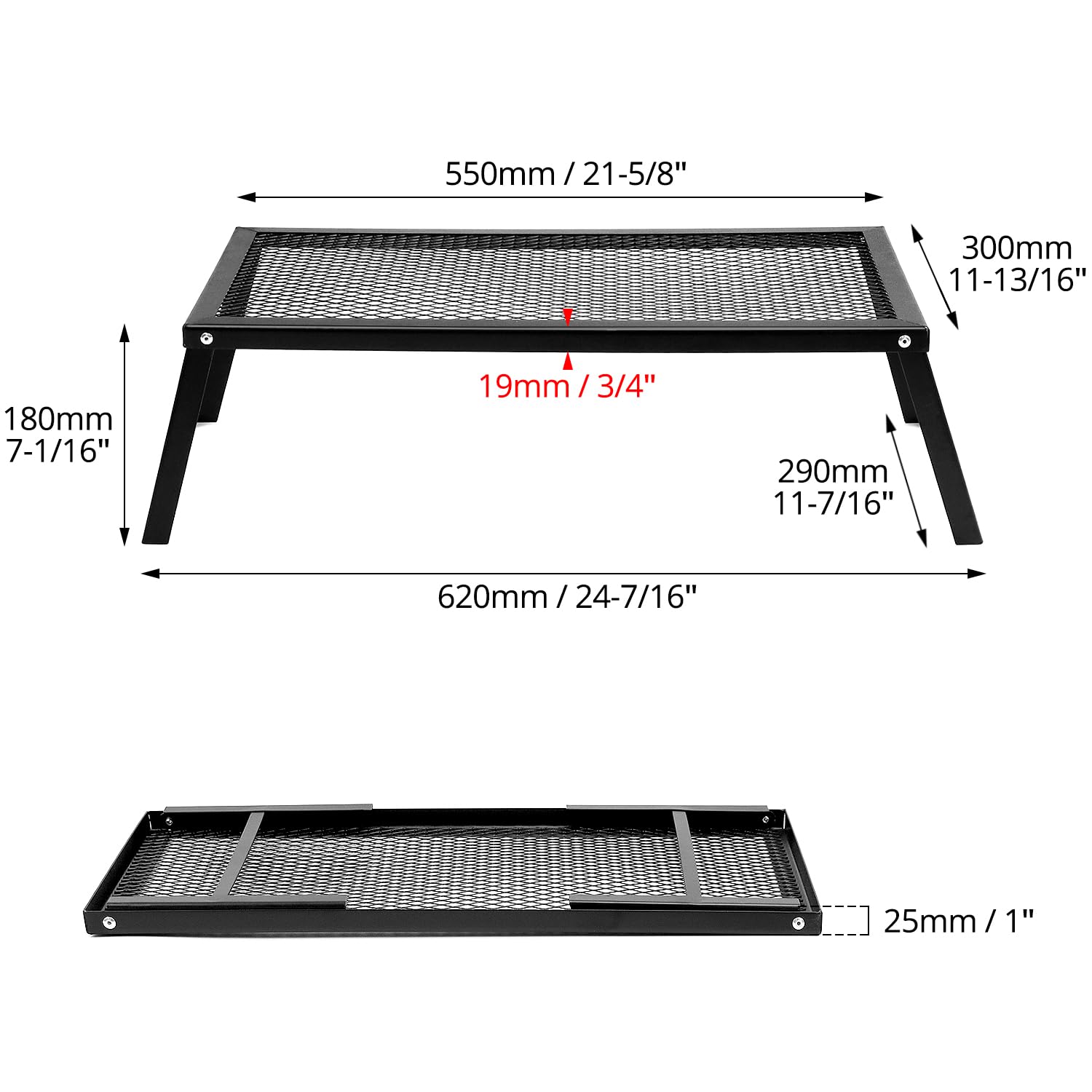 QWORK® Grille de Barbecue Pliable pour Camping, Barbecue, Pique-niques - Taille 30x55x16 cm