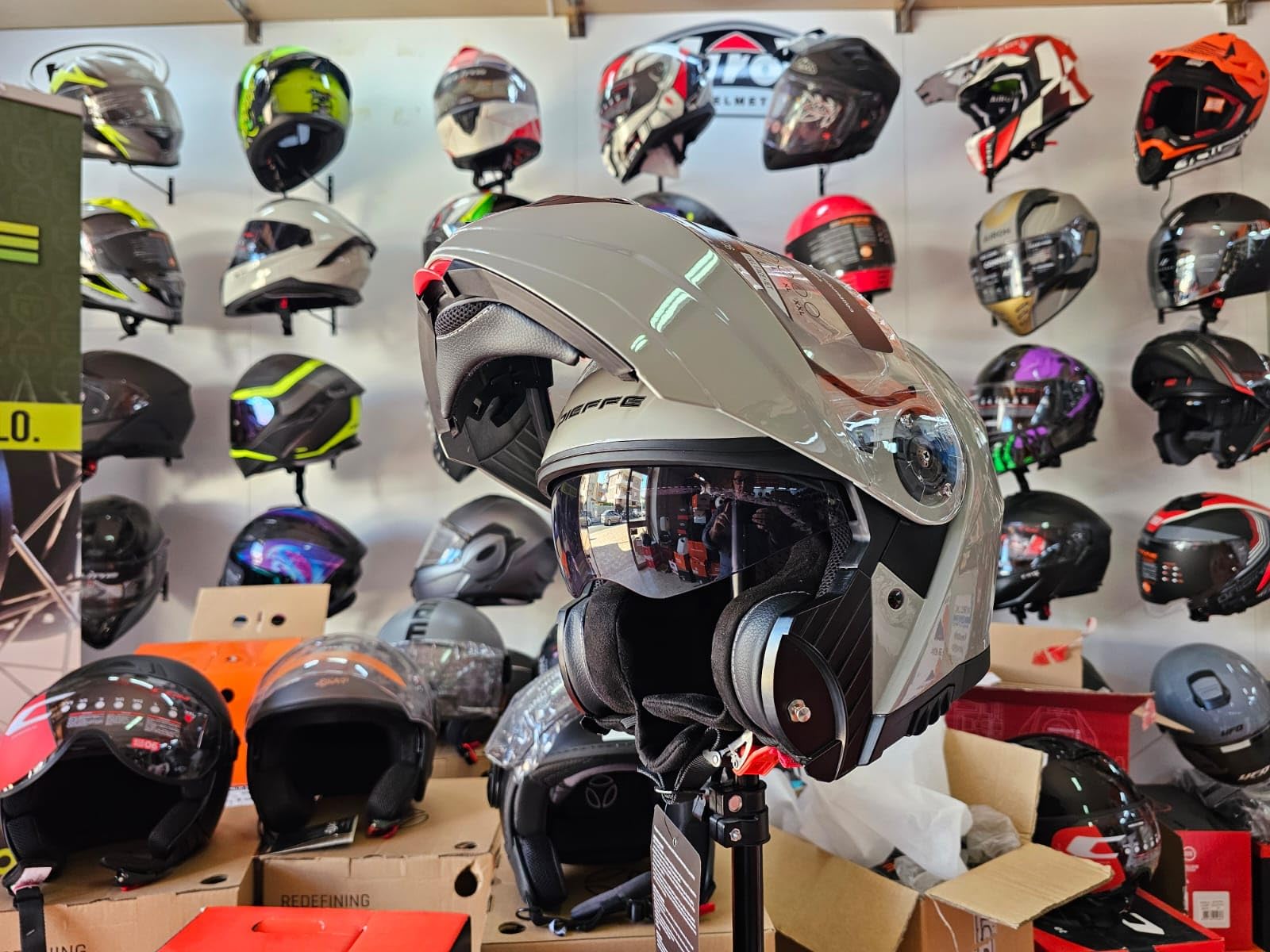 Casco Apribile DF906 Moto Modulare, Grigio Nardo' Lucido, con Visiera Parasole, tg S