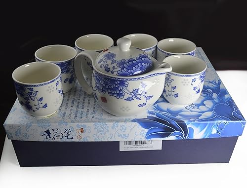 Miniatura 2 de Juego de té de porcelana, 1 tetera, 6 tazas, tetera, cafetera, tetera, cerámica, regalos de mesa, decoración de mesa (peonía)
