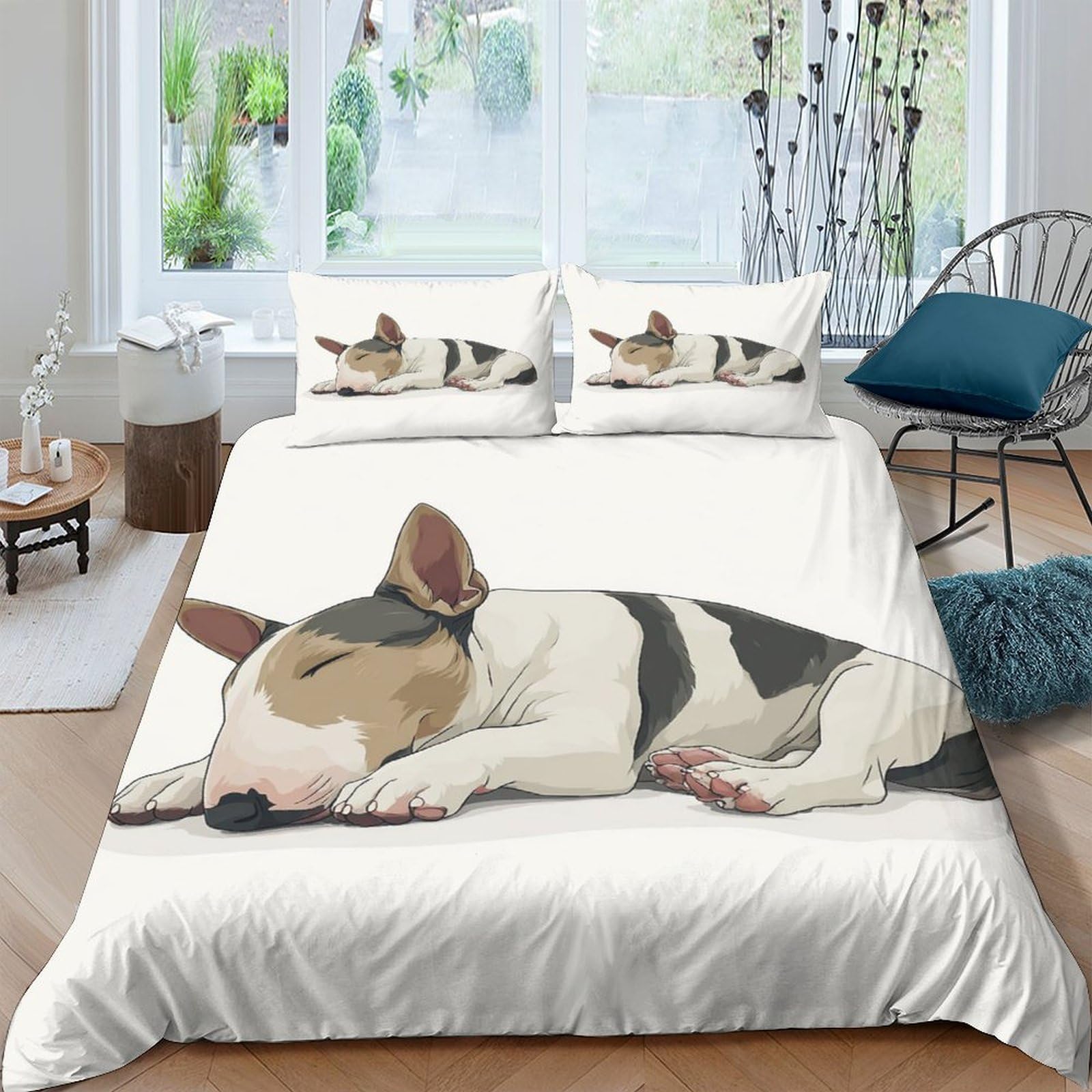 Ctjqhvkz Style-5 3D Printed Sleeping Bull Terrier Fitted Sheet Microfiber Soft Dog Pattern Bed Cover For Bedroom Guest Room Mattress Decor Single（135X200cm）