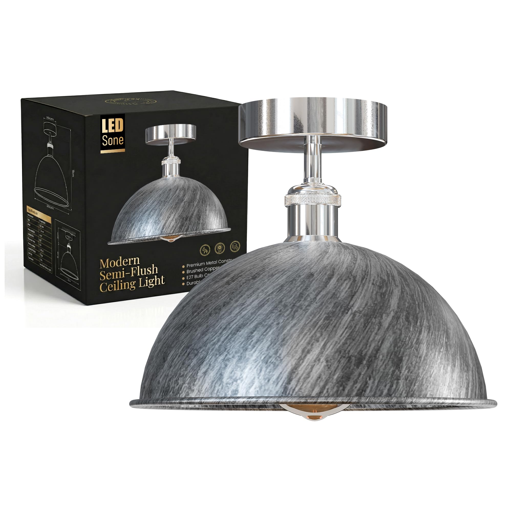 LEDSone Vintage Flush Mount Ceiling Light with 21CM Dome Shade Premium Quality Anti Rust Durable Metal E27 Flush Light Fitting for Livingroom Kitchen Dining Room.