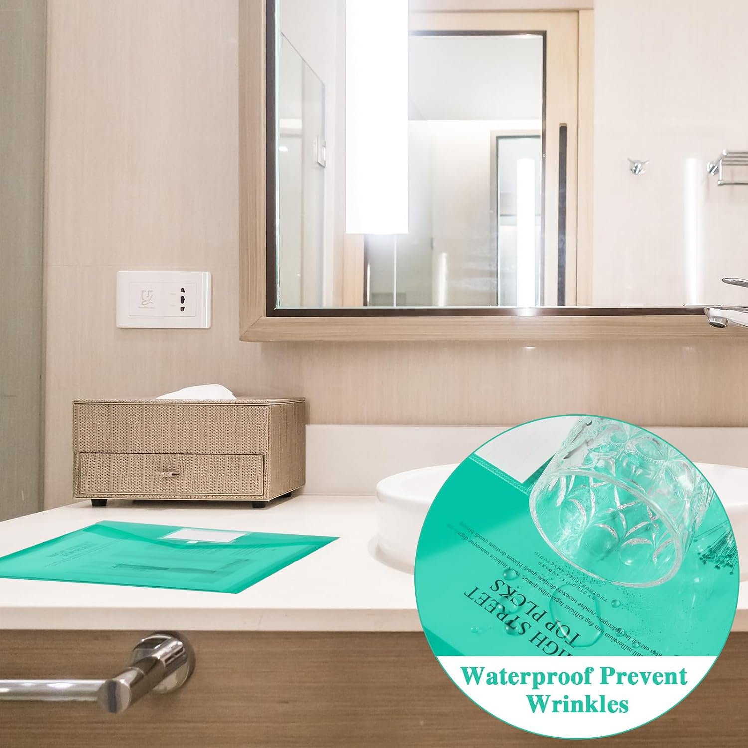 Lincia Plastic Envelopes A4 Size Poly Envelopes File Folders Work Document Holder Office Paper Plastic File Organizer with Label Pocket Snap Button Home Bag for School(Clear Green,24 Pcs)