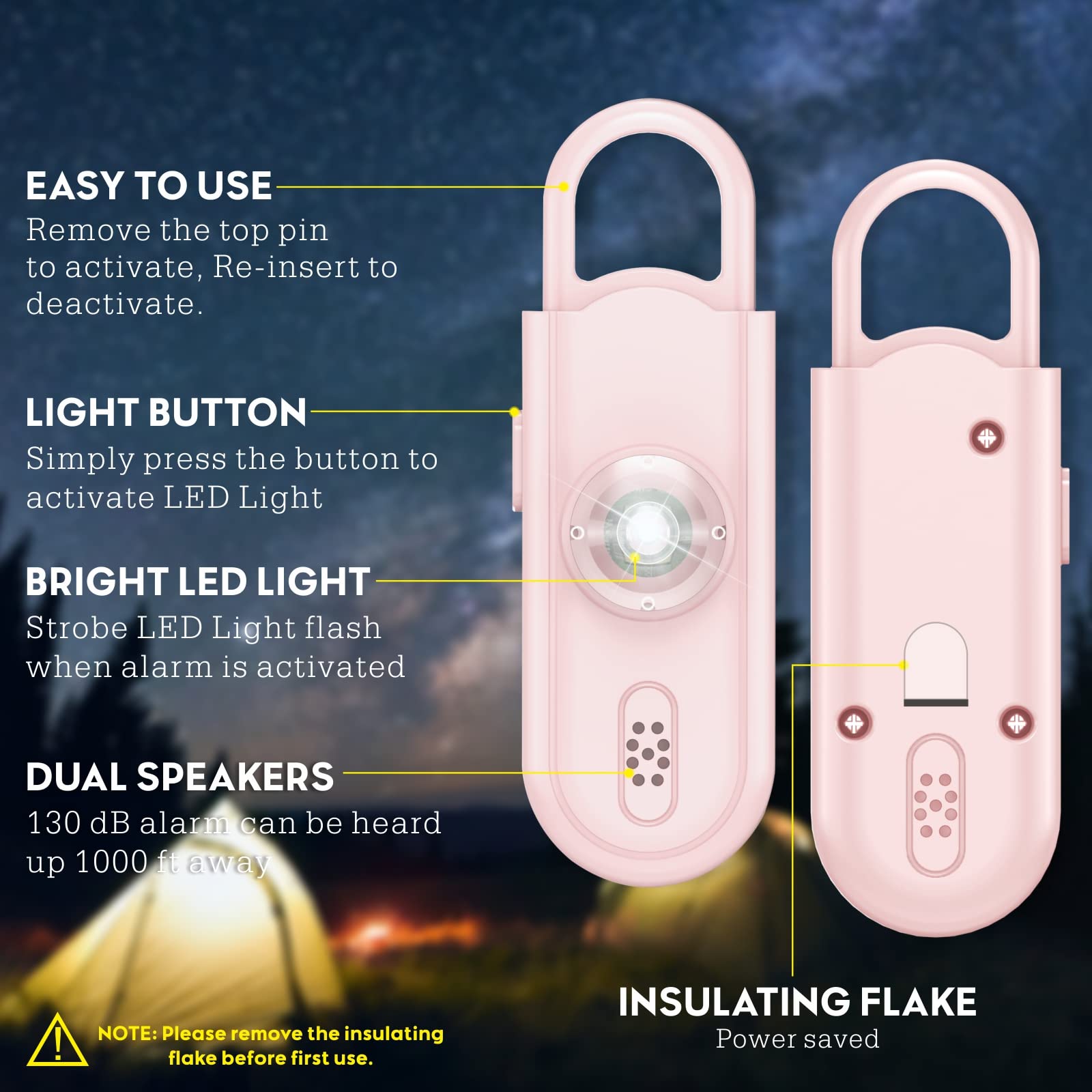 2 llaveros de alarma de seguridad personal para mujeres, alarma de sonido segura para mujeres, sirena de defensa fuerte con luz estroboscópica LED, llavero de seguridad personal