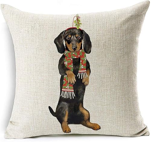 Acamifashion Funda de cojín con diseño de reno de Papá Noel, perro de Navidad, decoración de sofá para el hogar (#12 perro de Navidad)