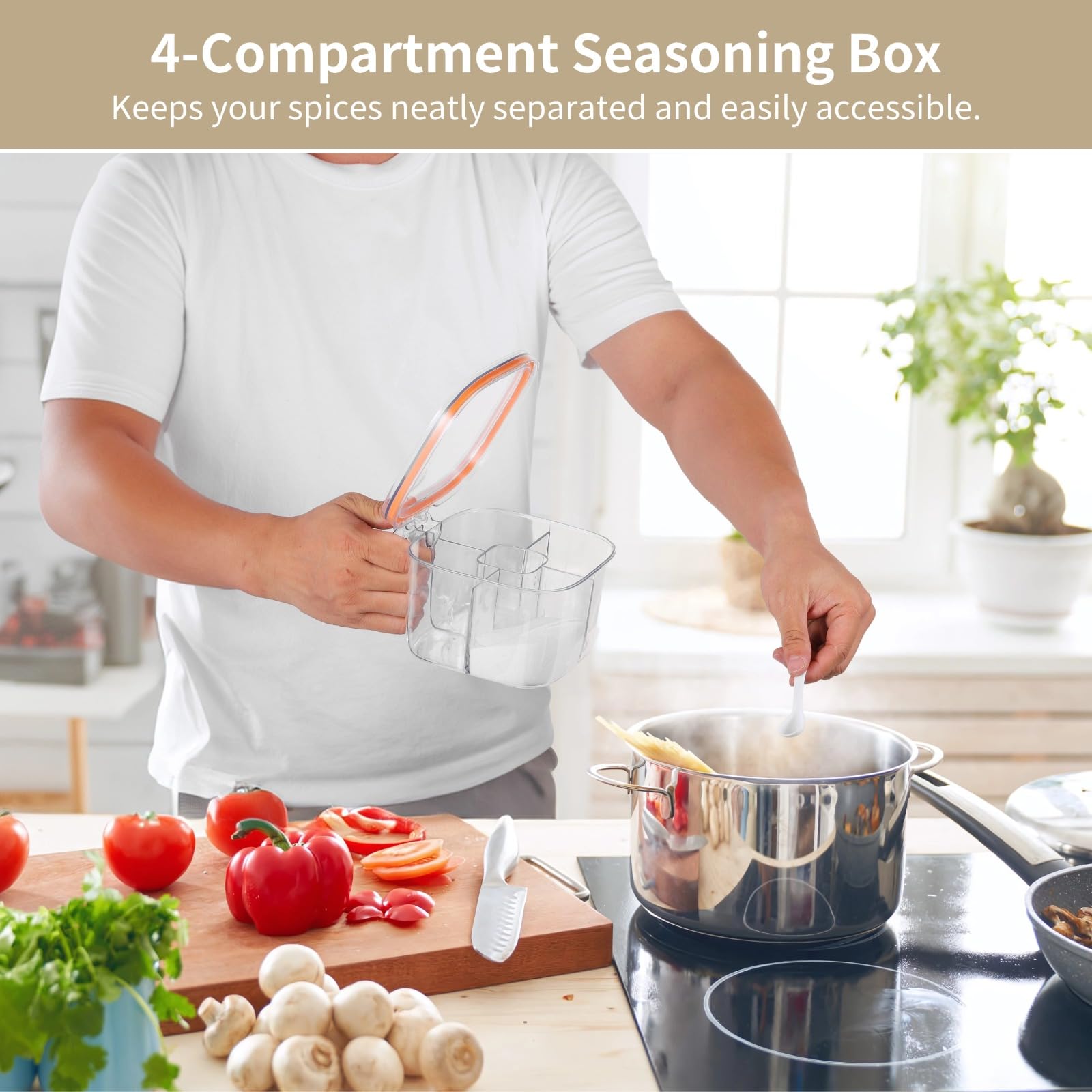 Générique Lot de 2 boîtes à épices à 4 compartiments, boîtes à condiments transparentes avec couvercles et cuillères, organisateurs compacts pour sel, sucre, poivre, gain de place pour cuisine
