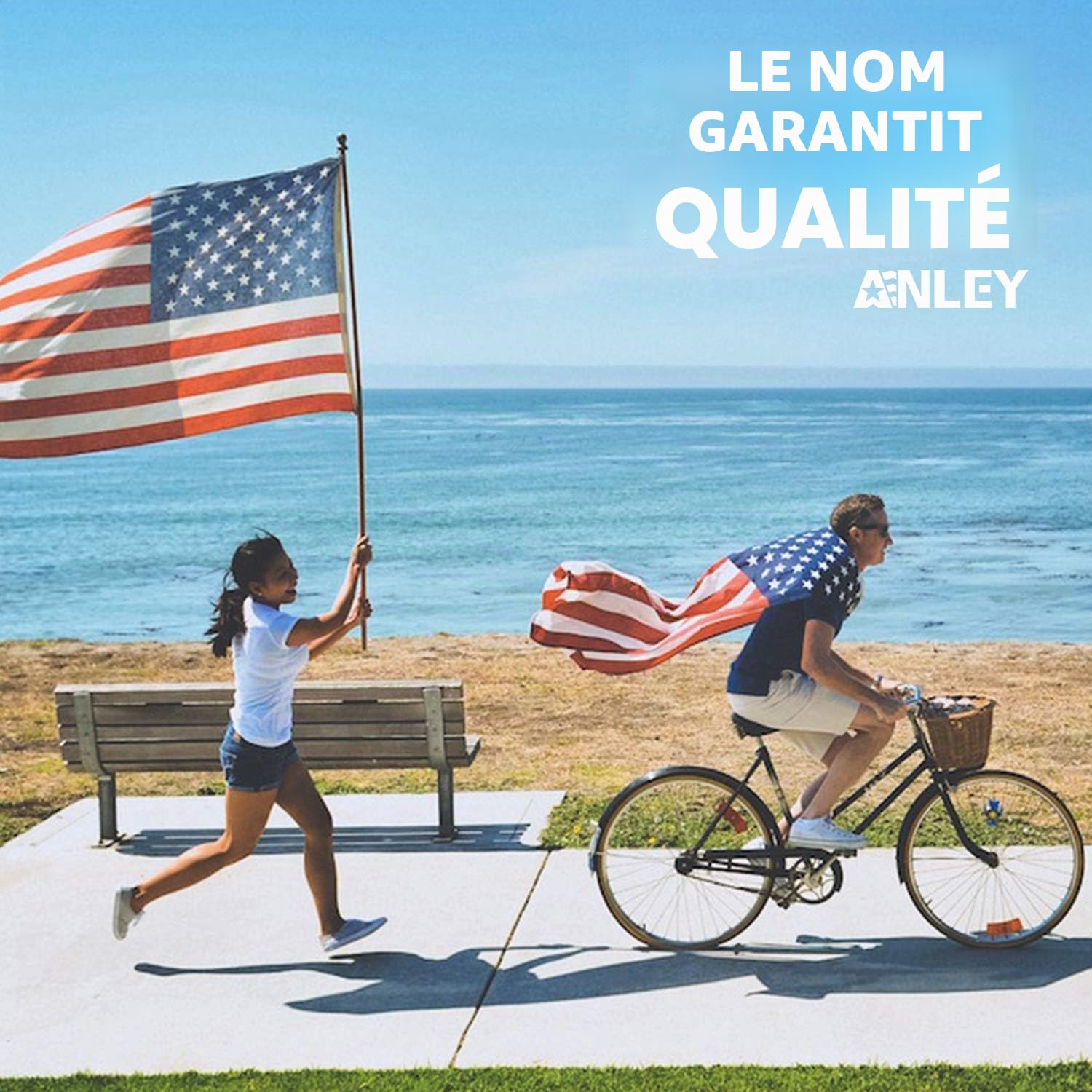 ANLEY Mât de drapeau mural en acier inoxydable de 1,8 m avec anneaux rotatifs sans enchevêtrement – Longueur réglable, robuste et antirouille pour maison, cour et commerce (2,5 cm de diamètre)