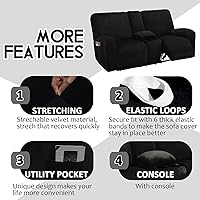 Vista 4 de Sofá de dos plazas reclinable con funda de consola central, fundas de sofá de dos plazas elásticas de terciopelo reclinable de 8 piezas, funda