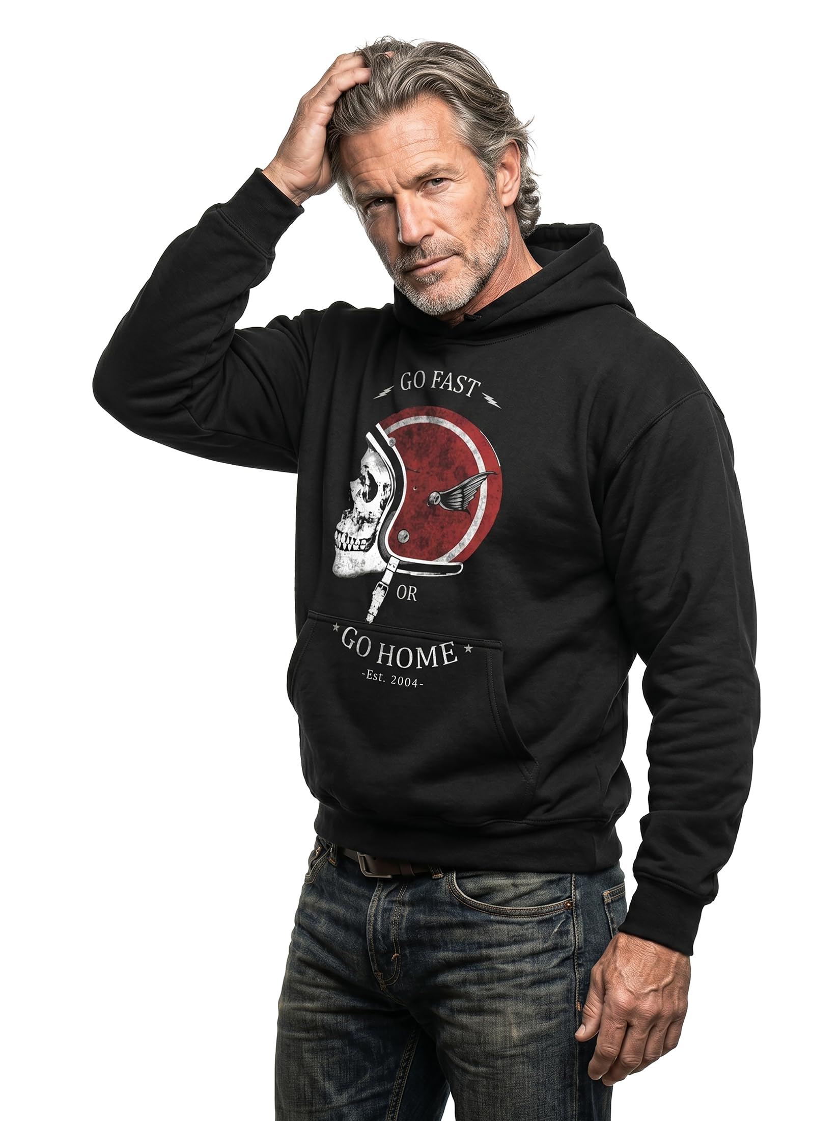 Makaya Sweat à Capuche Homme Moto - Tete de Mort Pull Motard Sweatshirt