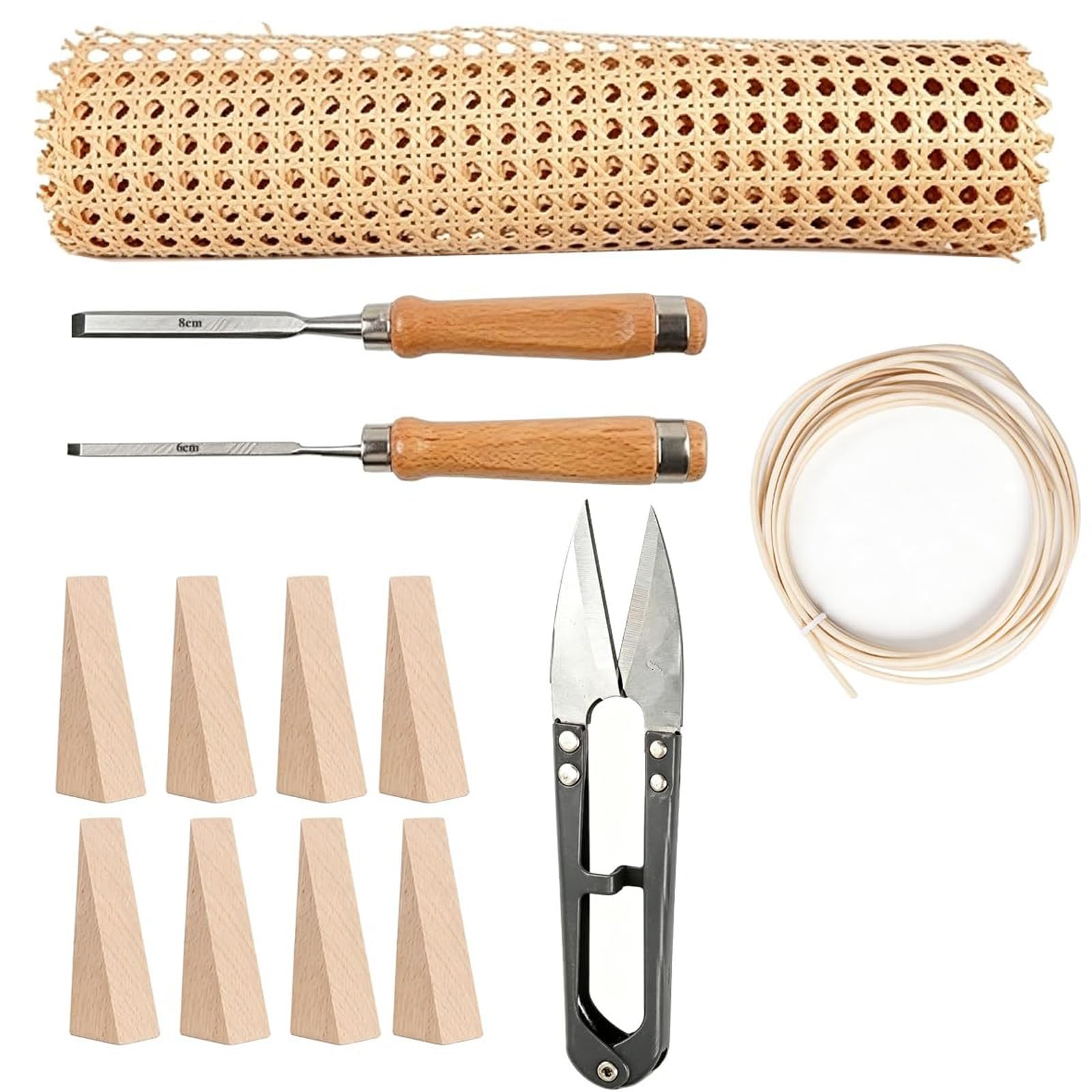 Pangboer Multicolor Cane Webbing Replacement Supplies 2M Rattan Weaving Roll With Hand Tools For Woven Chair Panels Seat Renewal Work Home Projects Indoor Cane Chair Repair Rattan Webbing Replacement Woven Seat Fix Back