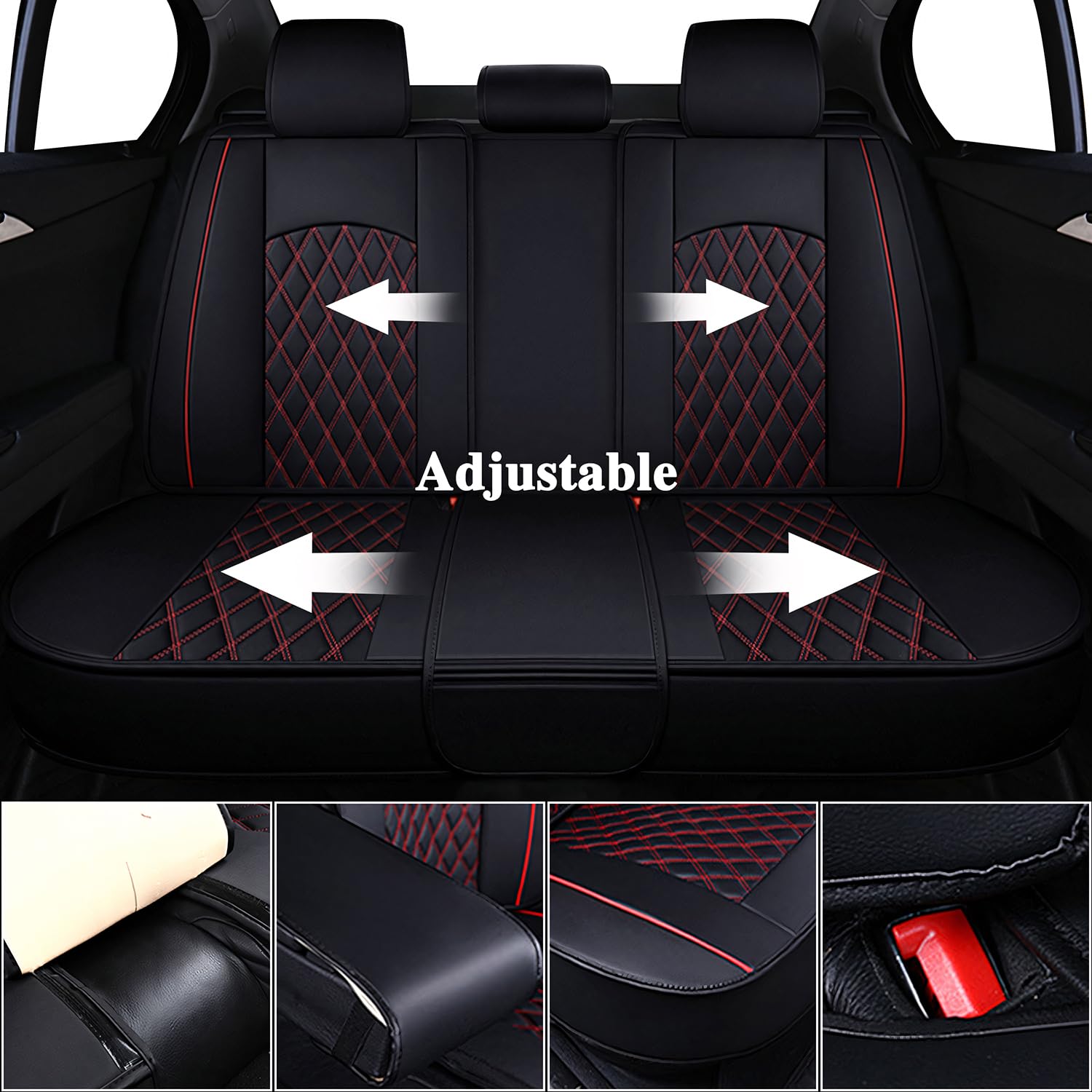 WANGIRL Autostoelbekleding voor achterbank, autostoelhoezen, PU-leer, universeel, gedeeld, compatibel met de meeste limousines en SUV's, zwart