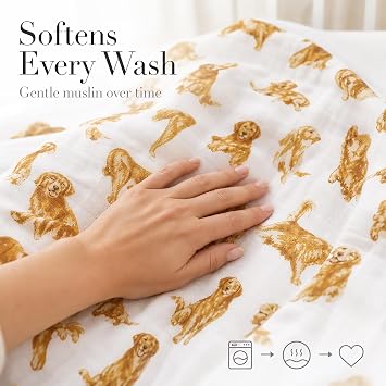 Mud Pie Golden Retriever Muslin Swaddle Blanket, Cotton Baby Receiving Blanket with Dog Print