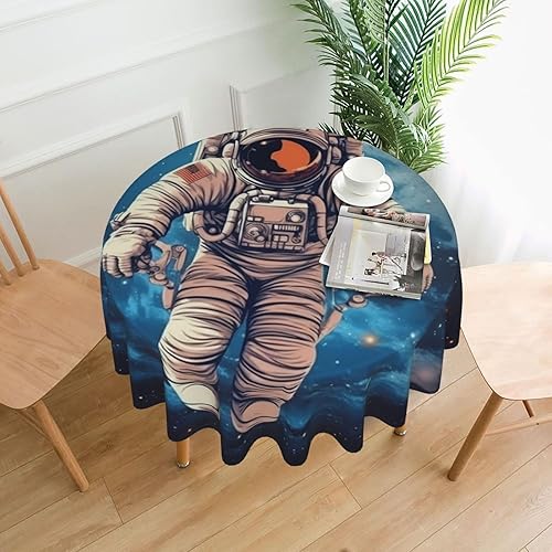 Astronauta Planet Print Tablecloth Waterproof Wrinkle Resistant Round Table Cover Washable Table Cloth for Indoor Outdoor Kitchen Dining Room