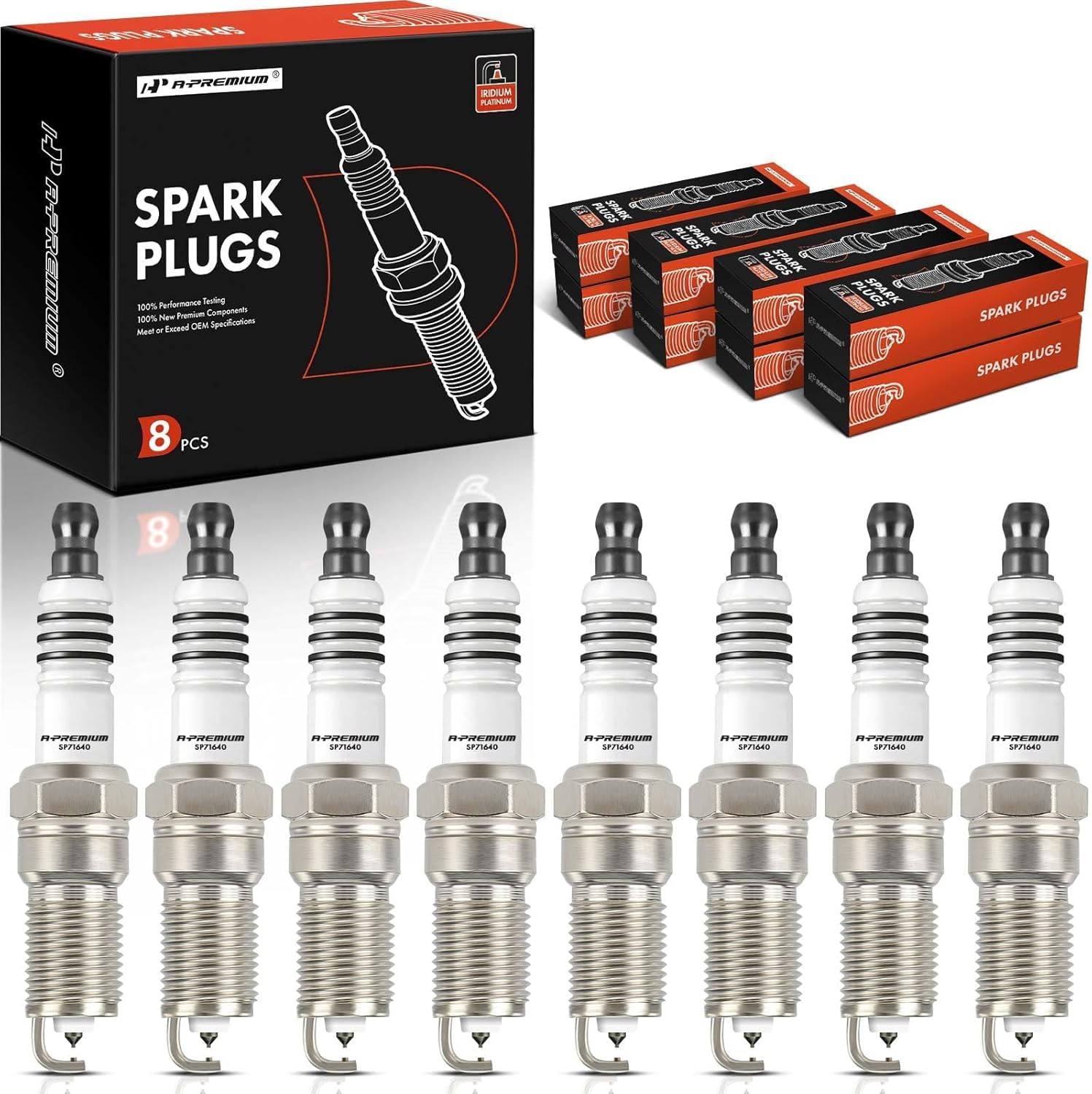 A-Premium 8PCS Iridium Platinum Spark Plugs Compatible with Cadillac, Chevrolet, Ford, GMC & Lincoln Vehicles - Deville, C1500, Impala, Silverado 1500, Yukon - 1988-2010, 4.1-8.1L