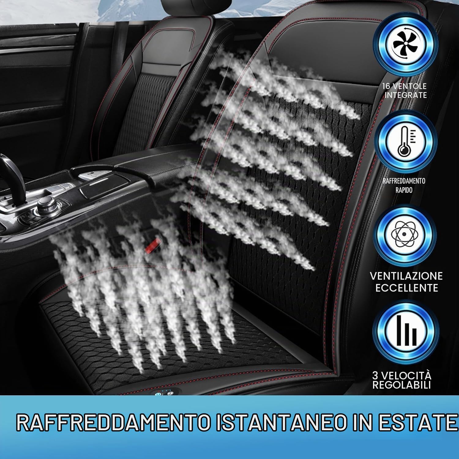 Coprisedile estivo per auto con cuscino massaggiante 3-in-1, cuscino rinfrescante ventilato per sedile auto, coprisedile per auto con raffreddamento frontale, 12V