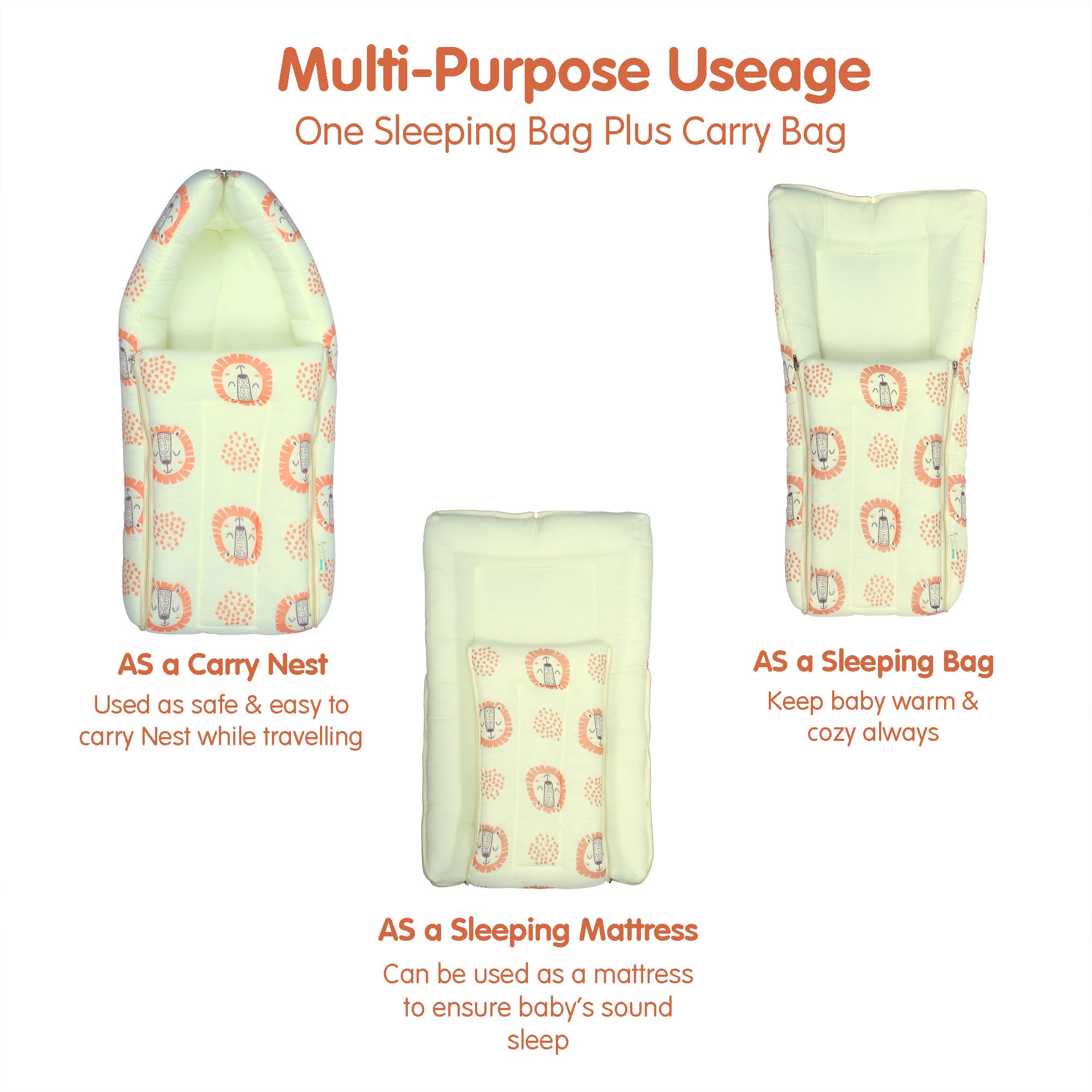 1ST STEP 100% Muslin Cotton 3 in 1 Baby Bed, Sleeping Bag & Carry Nest, Cotton Baby Bedding for New Born & Infant, Portable Bassinet, for Baby  image 2